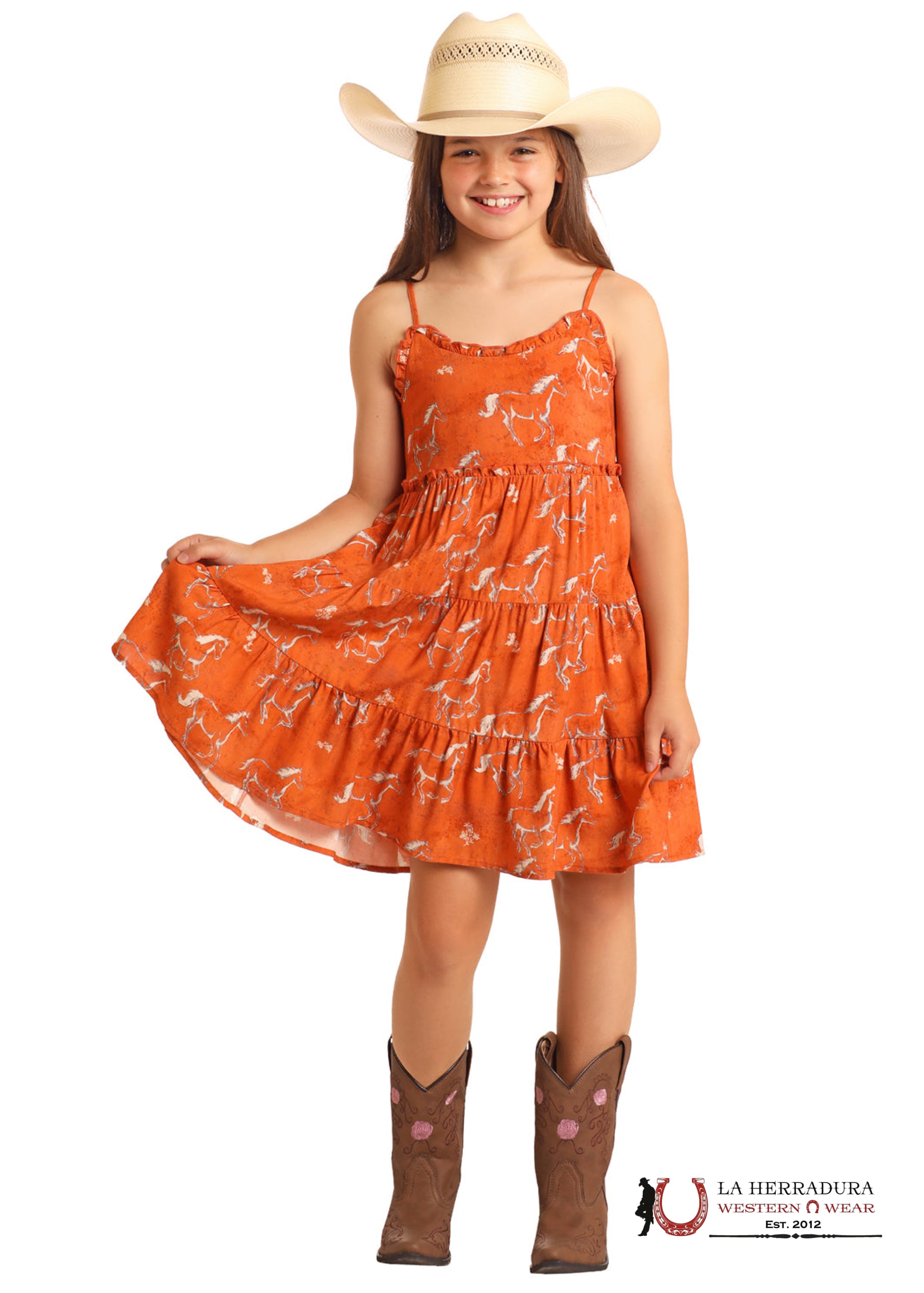 ROCK&ROLL KIDS- GIRLS BURNT ORANGE DRESS HORSE PRINT BGD0R05908 NIÑAS