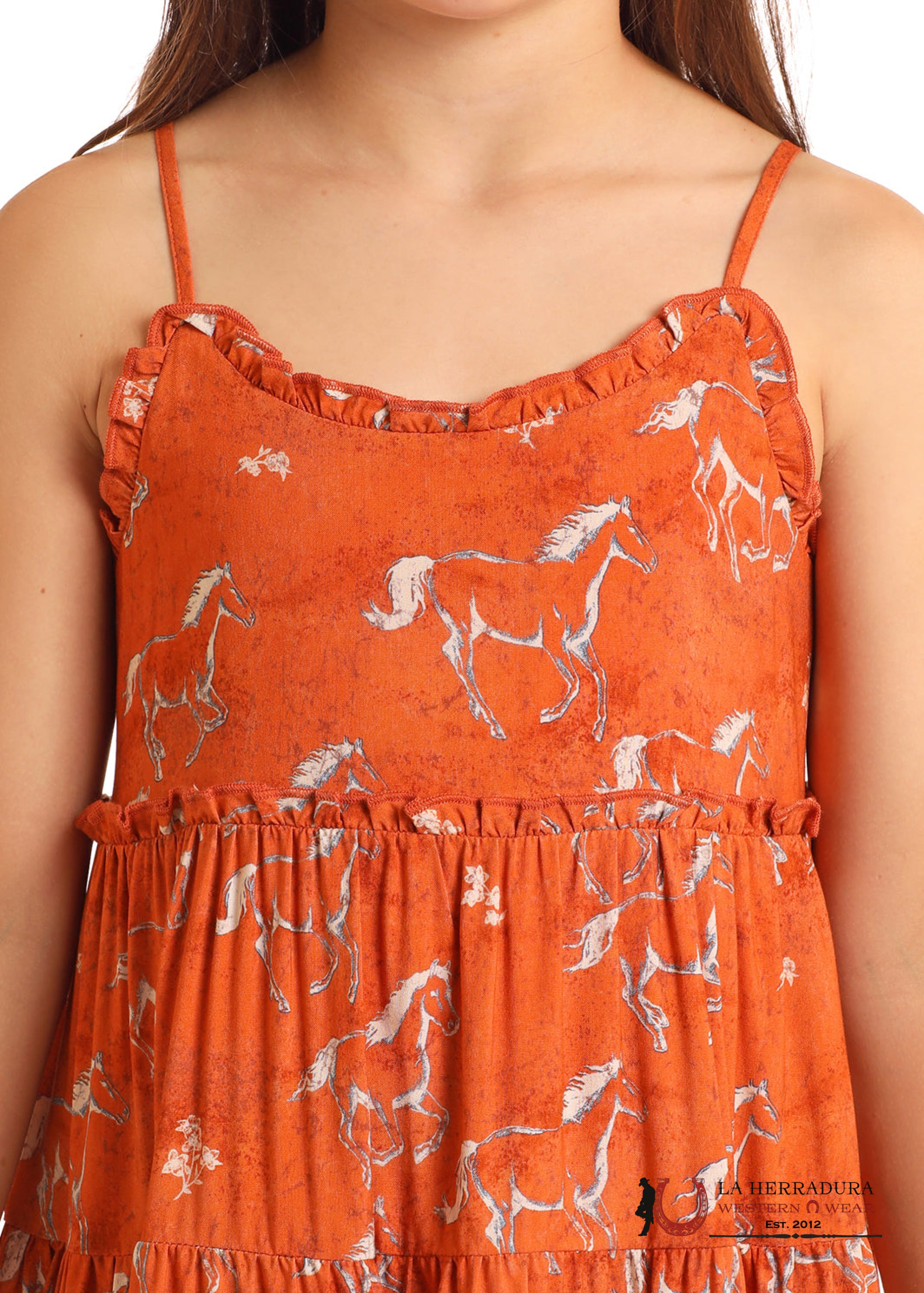 ROCK&ROLL KIDS- GIRLS BURNT ORANGE DRESS HORSE PRINT BGD0R05908 NIÑAS