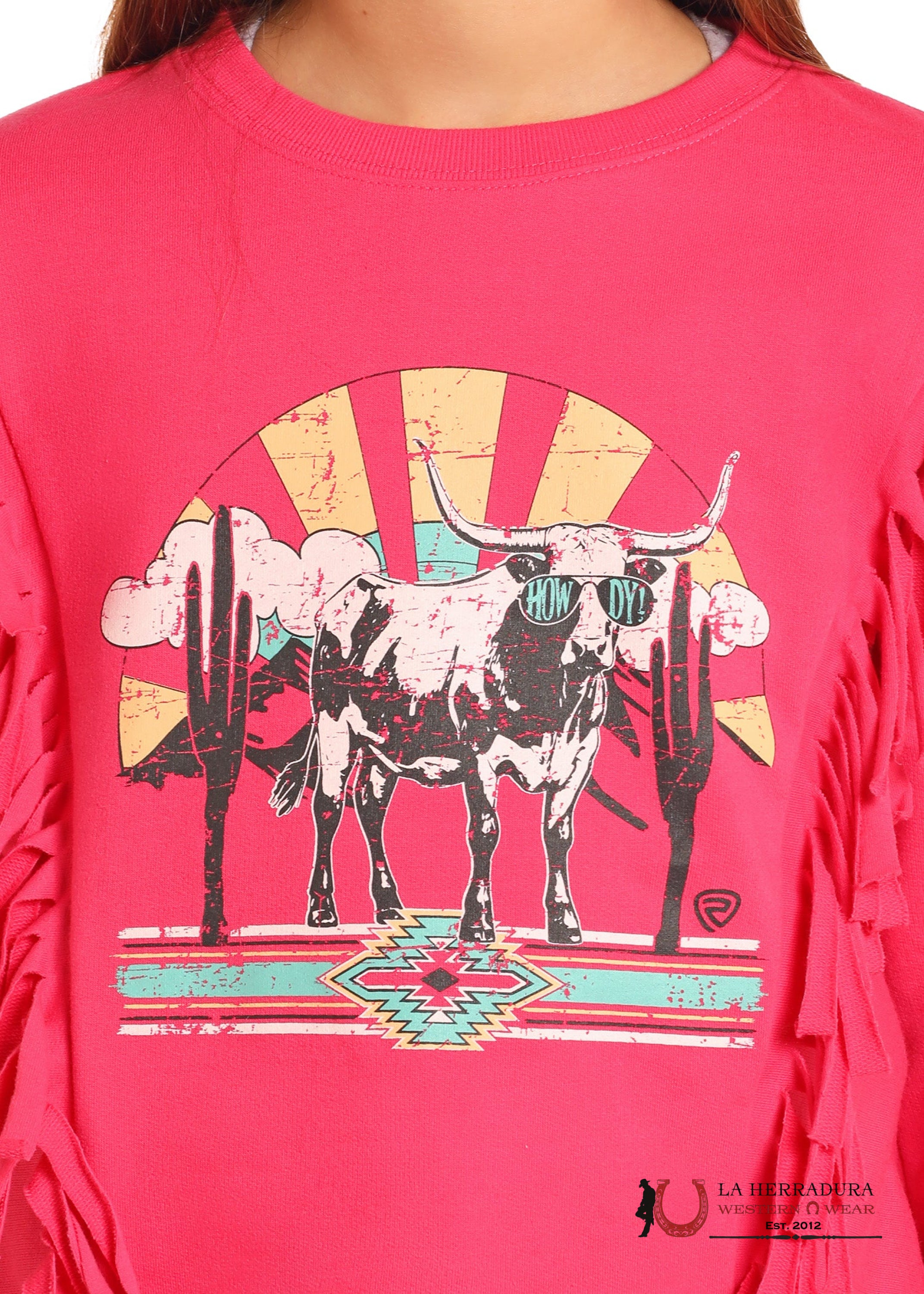 ROCK&ROLL KIDS- GIRLS HOT PINK GRAPHIC PULLOVER W/ FRINGE BG91T04988 NIÑOS