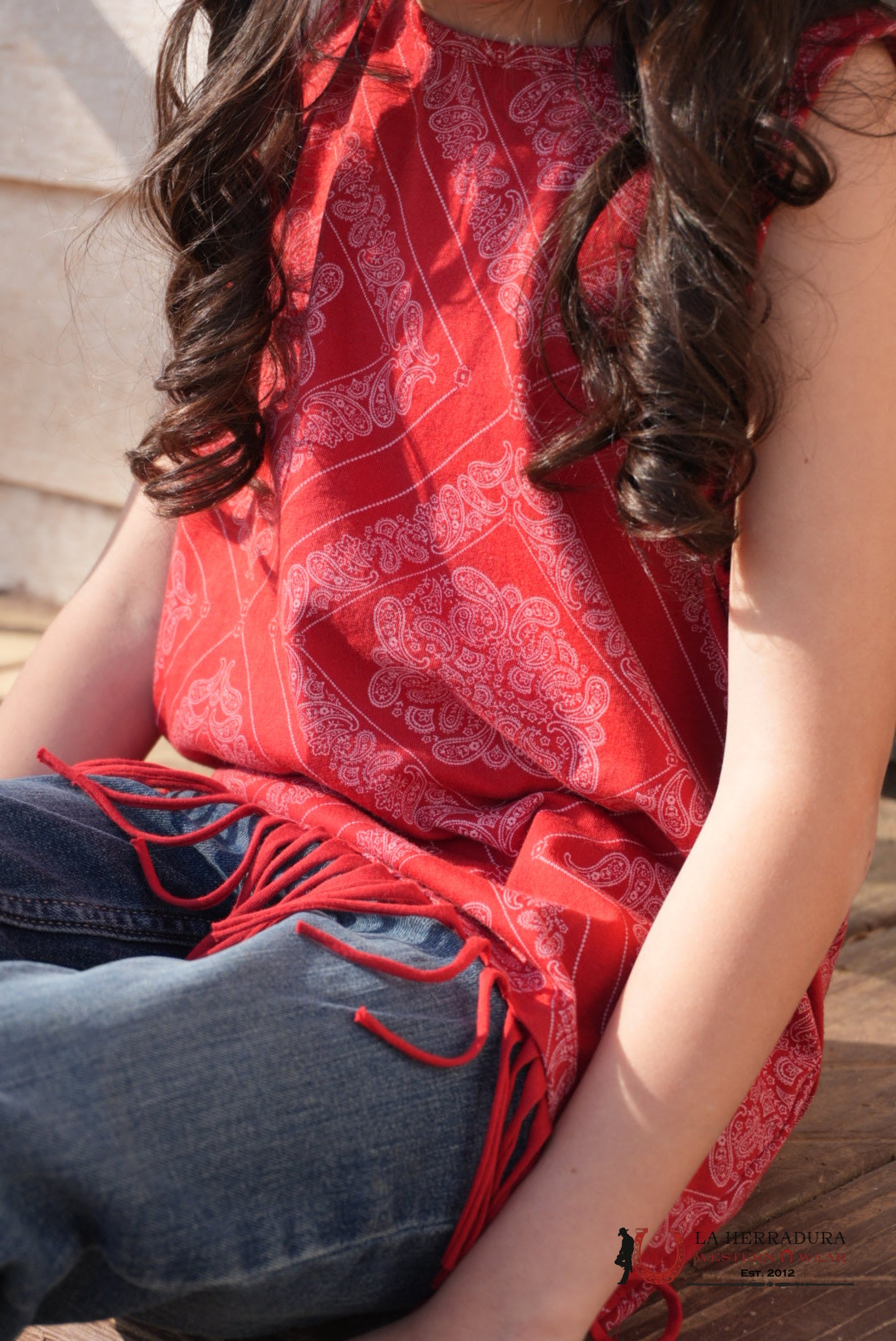 Rock&Roll Red Bandana Print Tank With Fringe NIÑOS