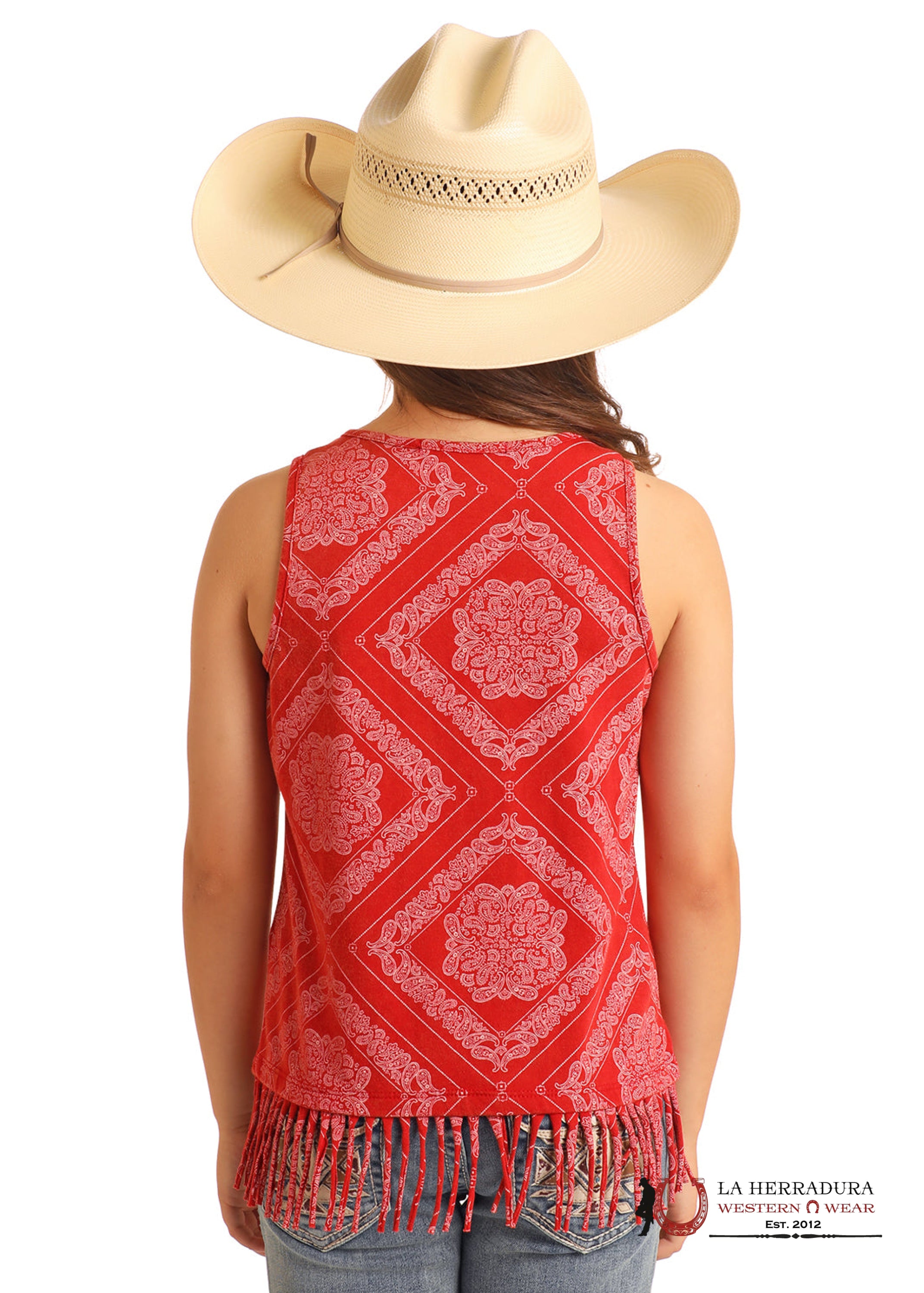 ROCK&ROLL KIDS -GIRLS RED BANDANA PRINT TAN W/ FRINGE BG20T05906 NIÑAS