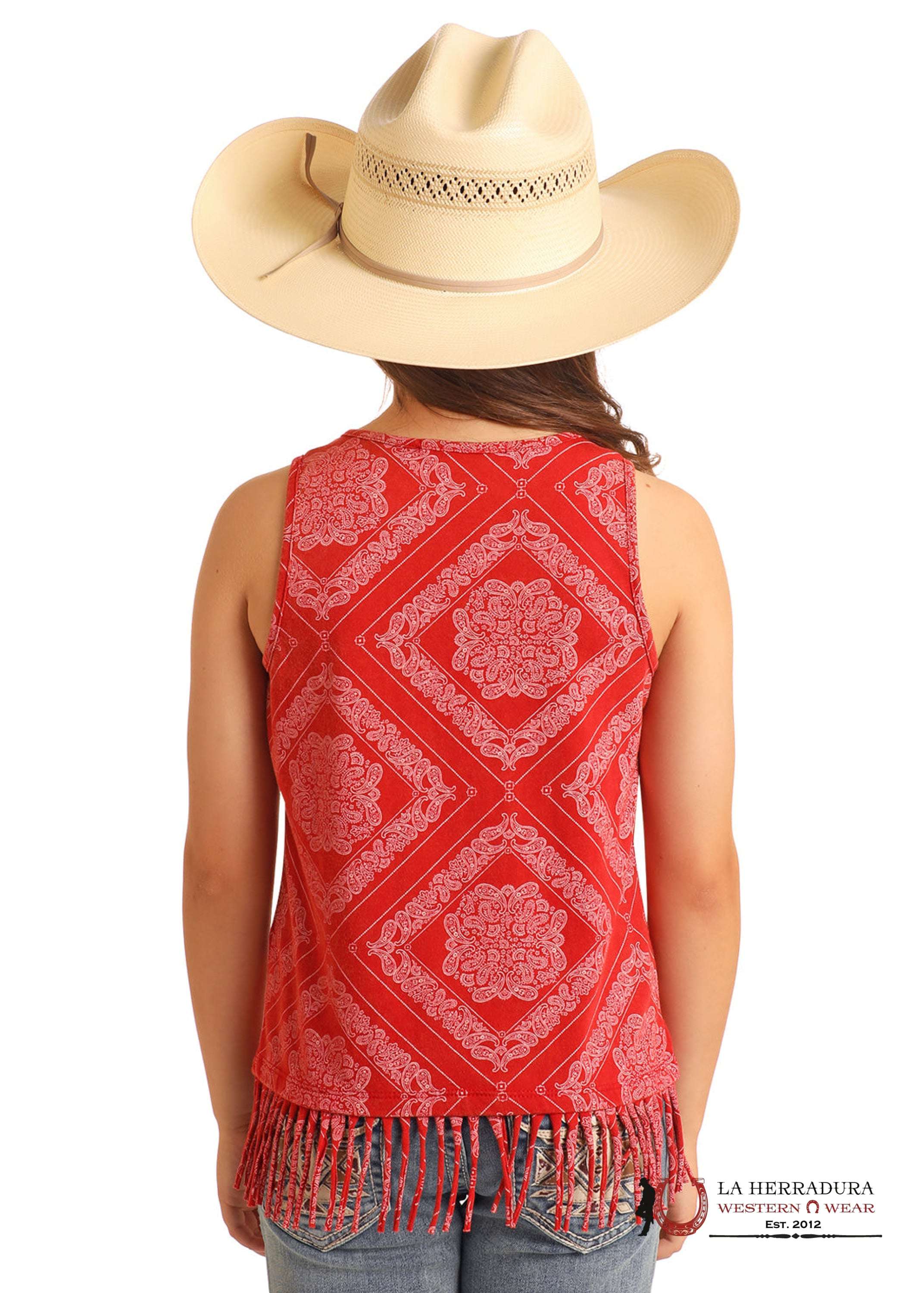 ROCK&ROLL KIDS -GIRLS RED BANDANA PRINT TAN W/ FRINGE BG20T05906 NIÑAS