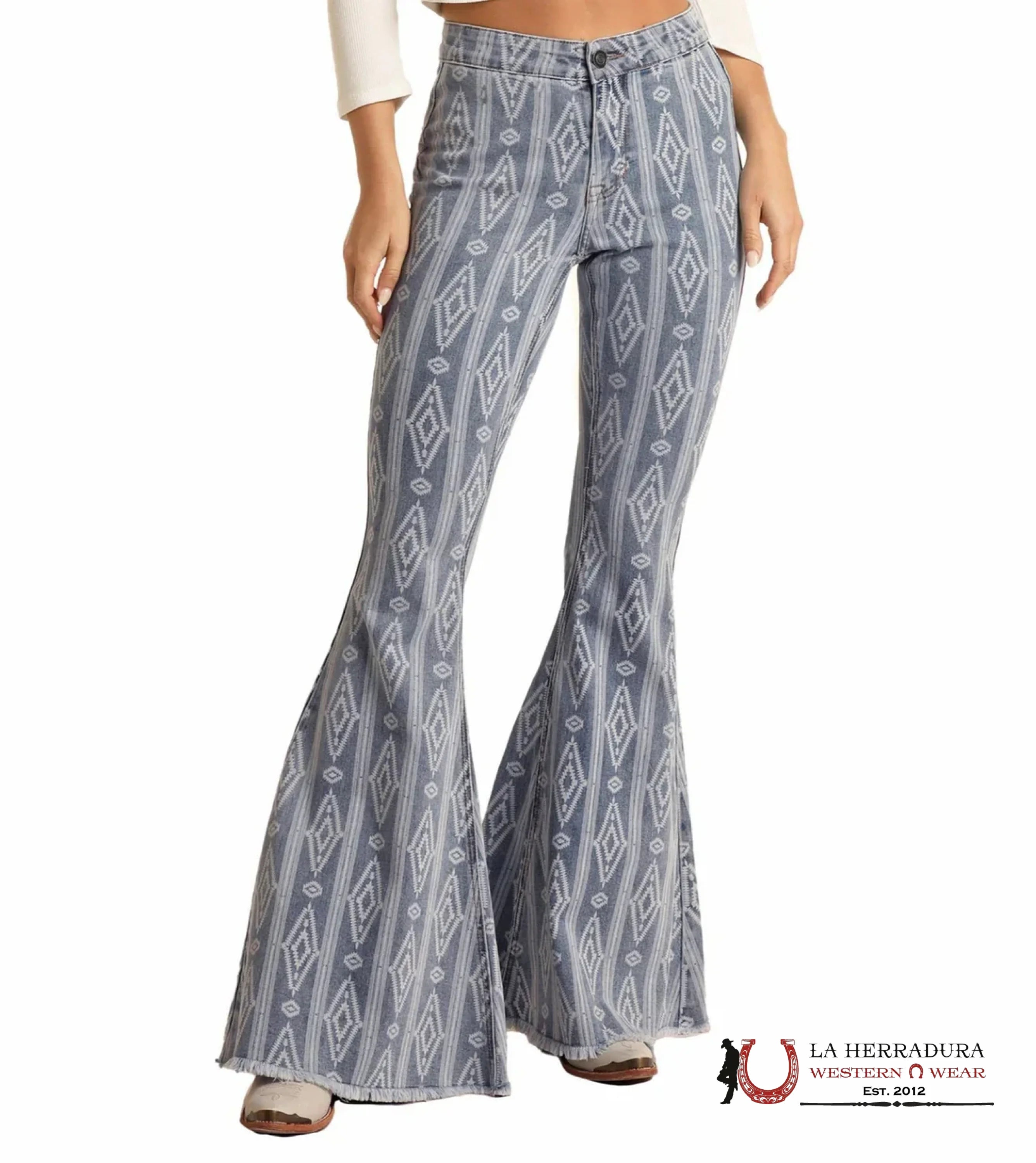 ROCK&ROLL Light Blue Aztec Flare Jeans ROCK&ROLL JEANS WOMEN