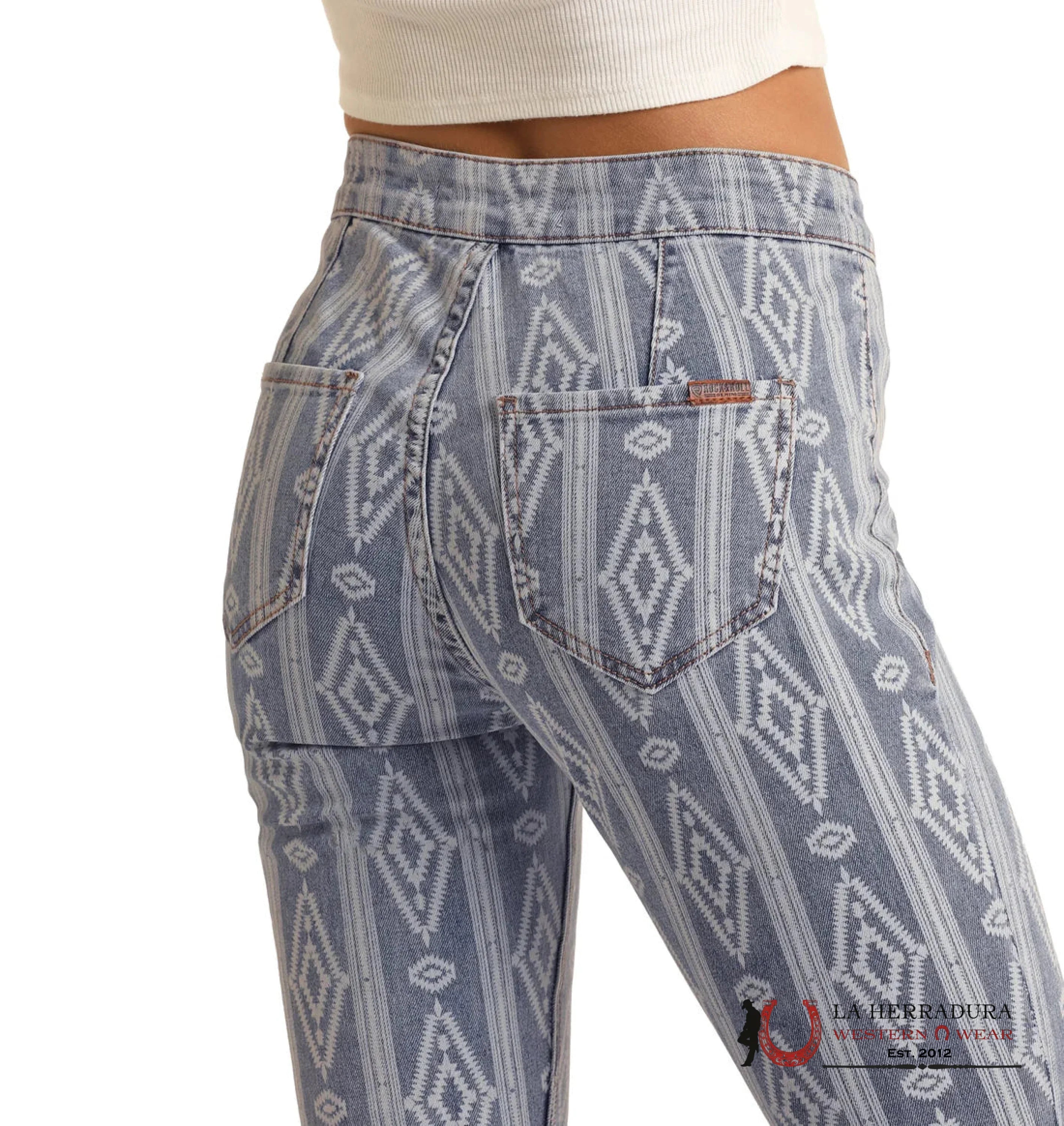 ROCK&ROLL Light Blue Aztec Flare Jeans ROCK&ROLL JEANS WOMEN