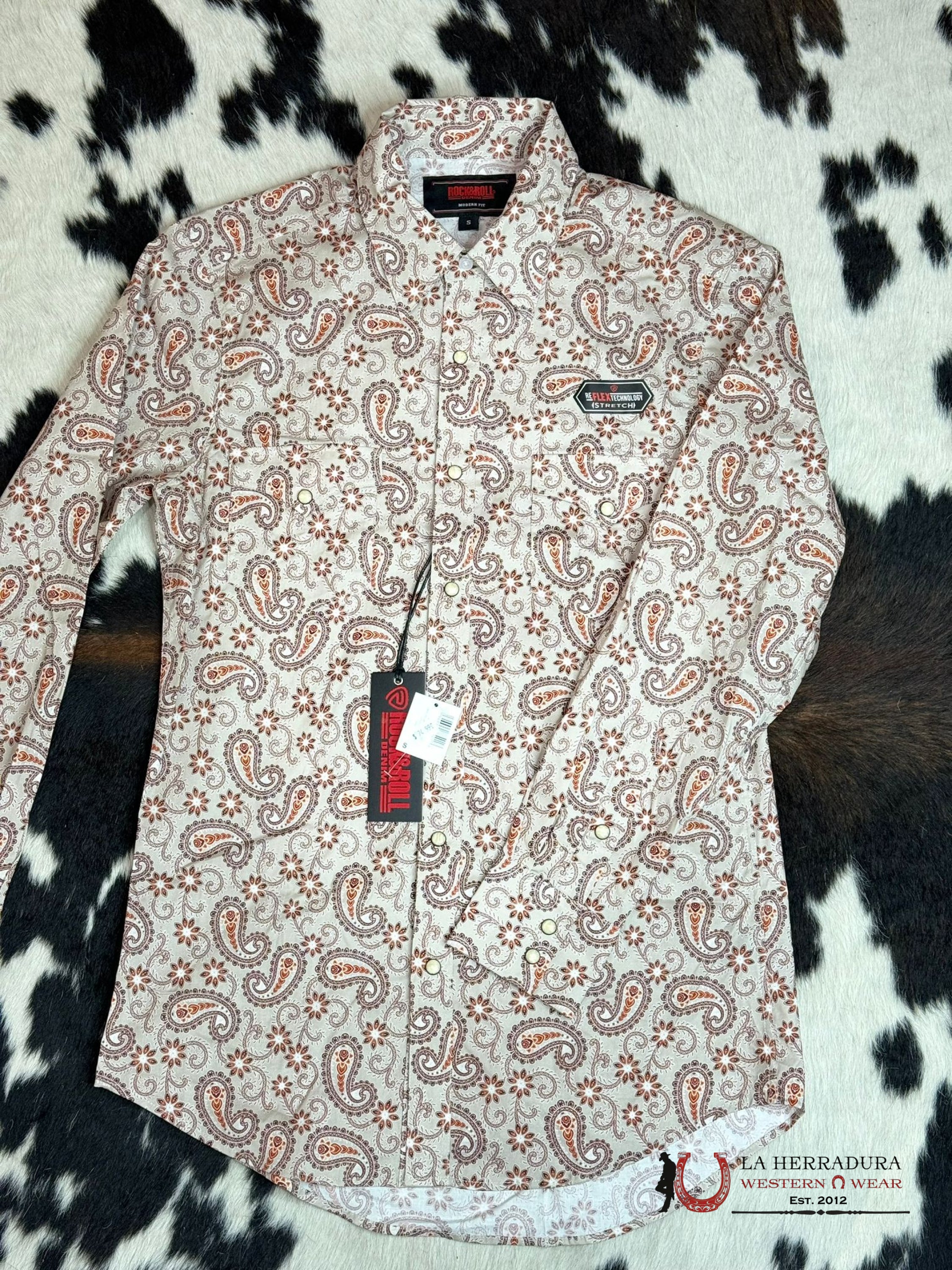 Rock&Roll Long Sleeve Orange Design Snap Ropa Hombres