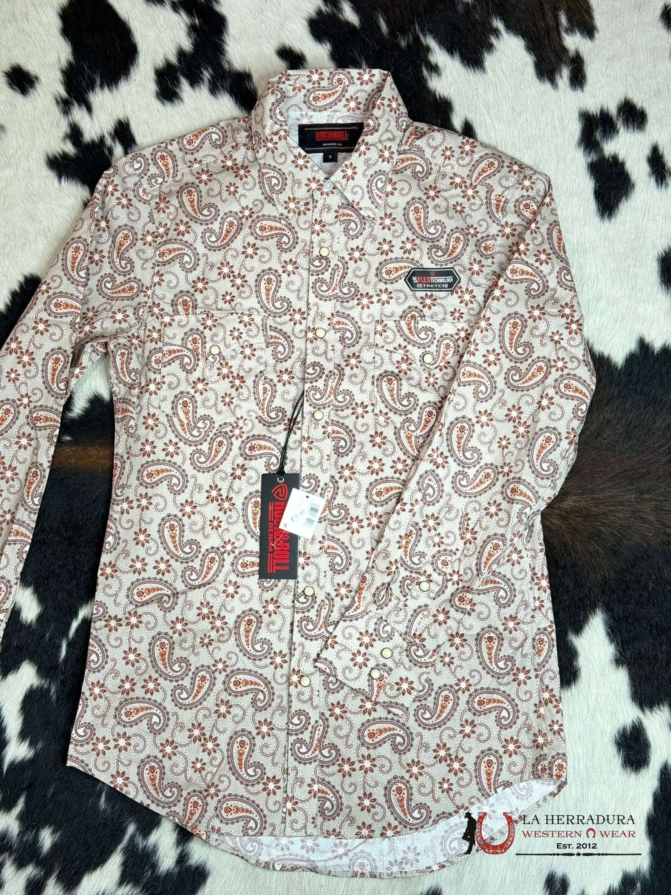 Rock&Roll Long Sleeve Orange Design Snap Ropa Hombres