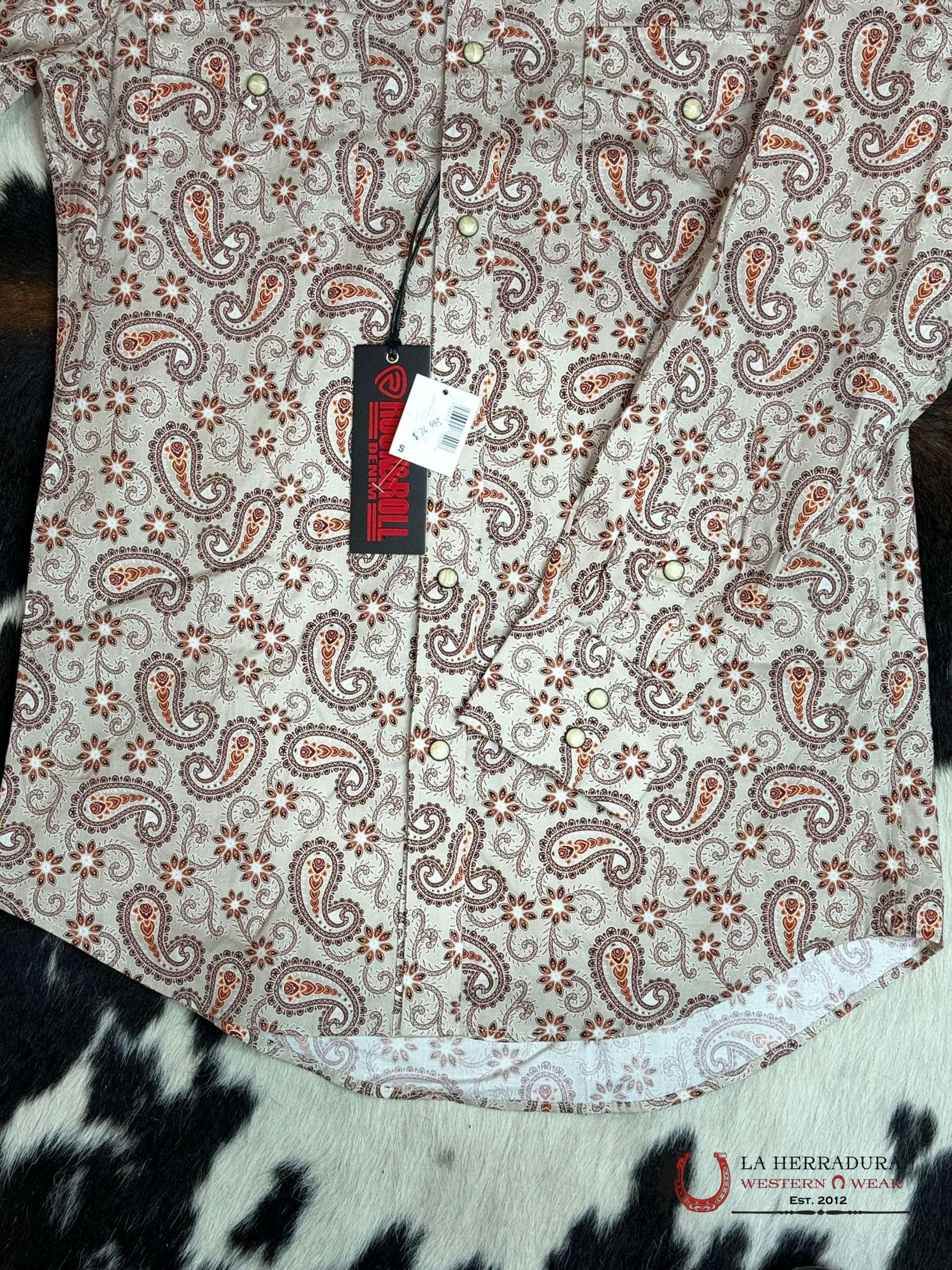 Rock&Roll Long Sleeve Orange Design Snap Ropa Hombres