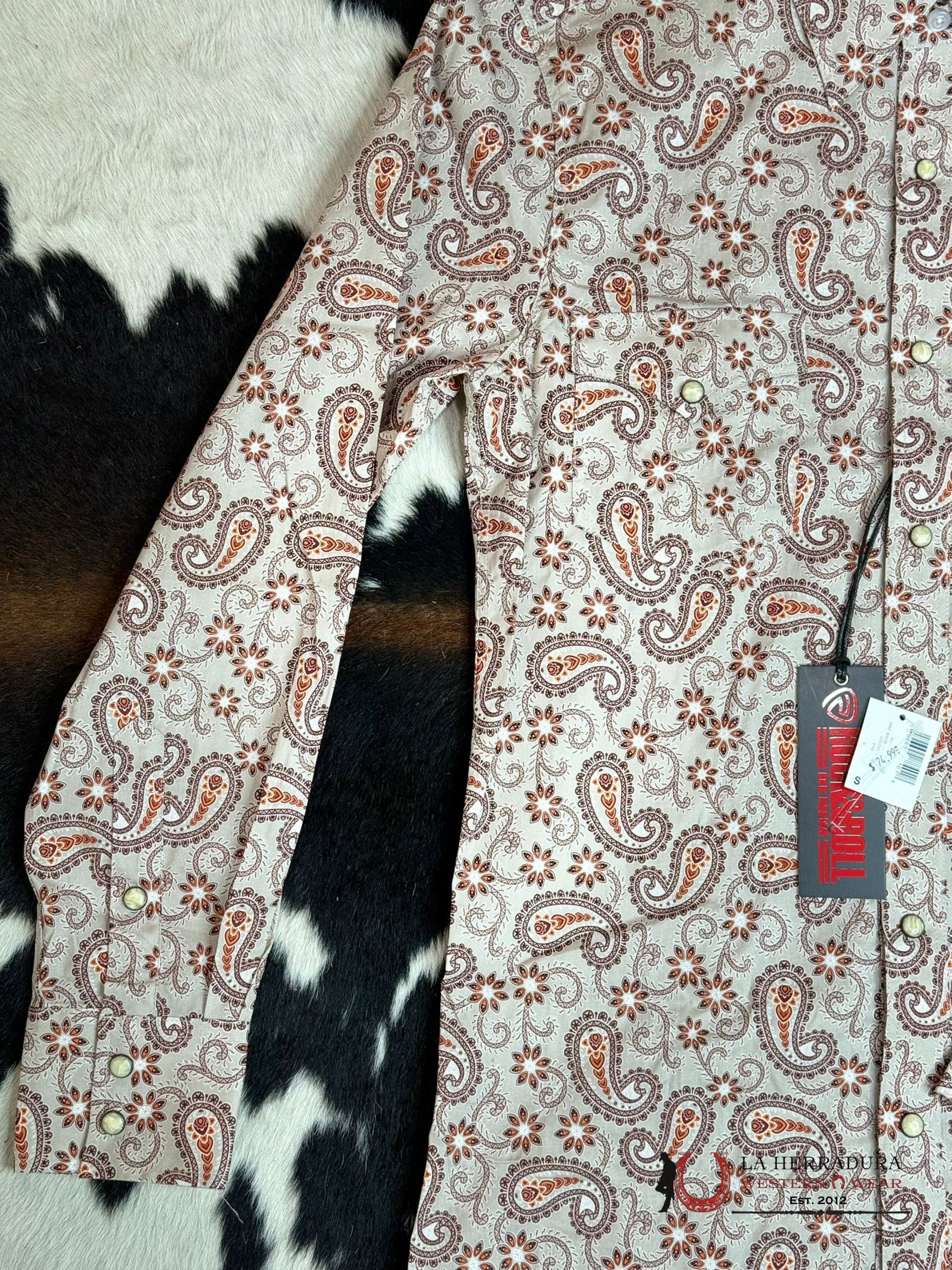 Rock&Roll Long Sleeve Orange Design Snap Ropa Hombres