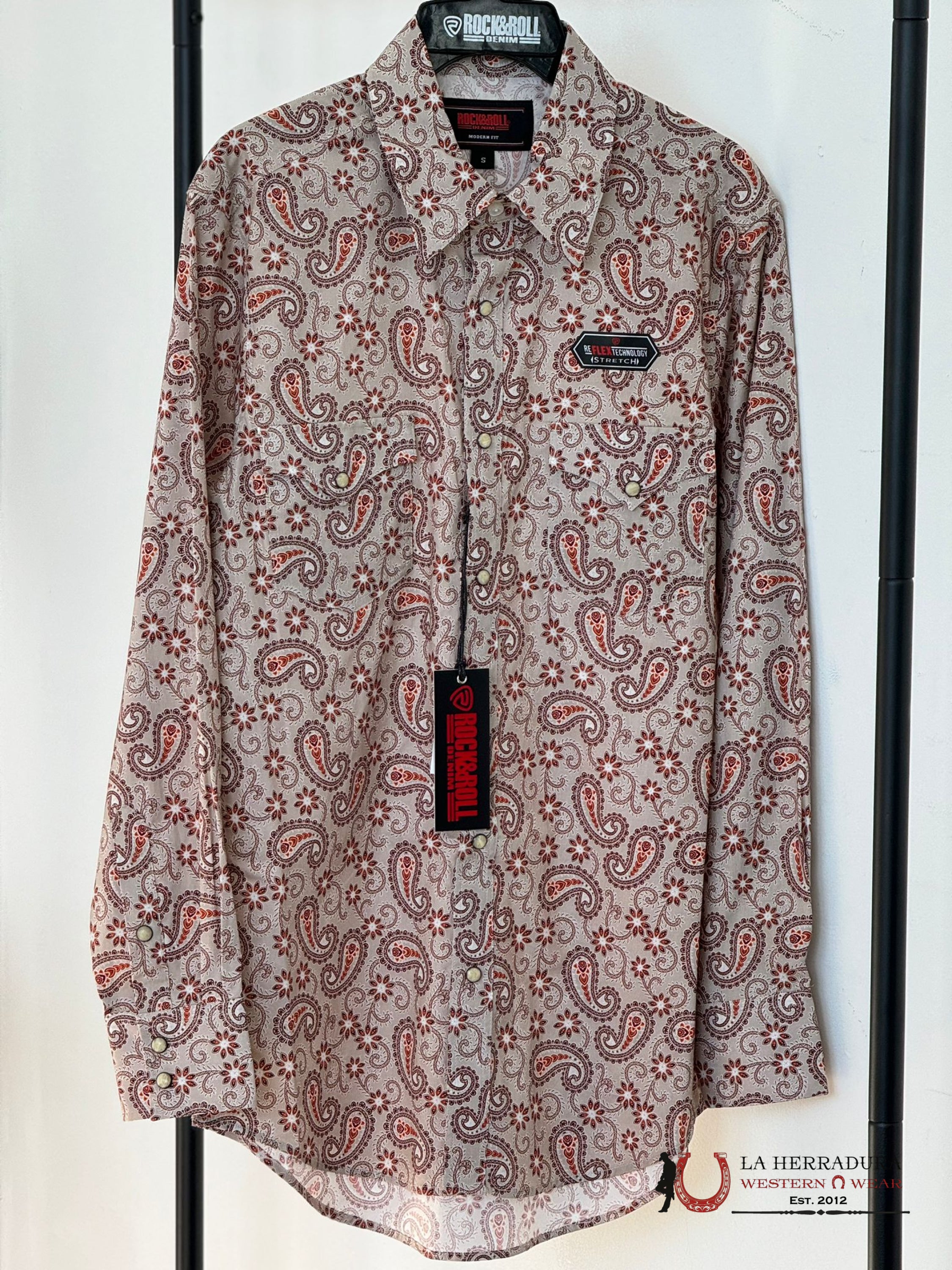 Rock&Roll Long Sleeve Orange Design Snap Ropa Hombres