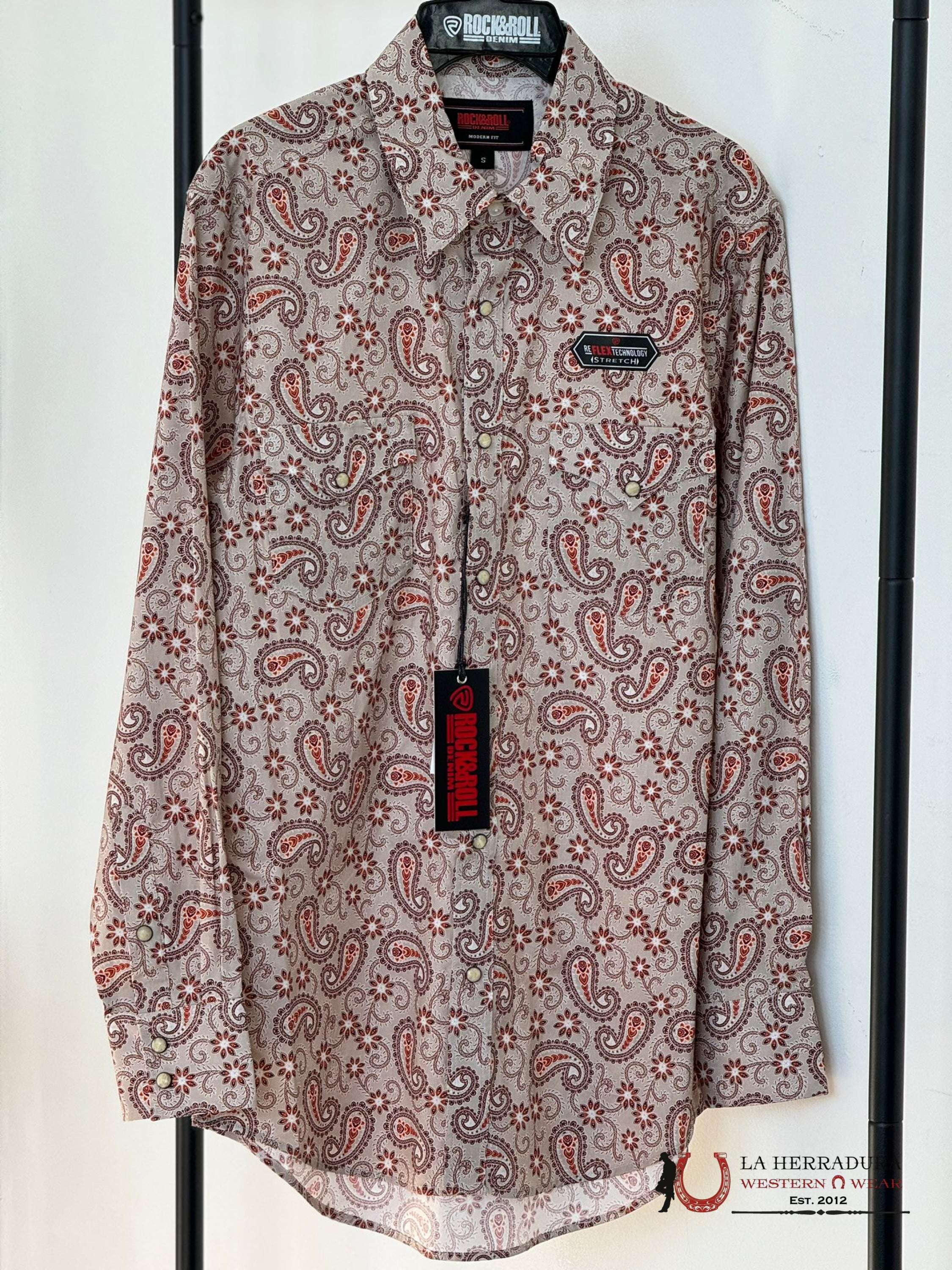 Rock&Roll Long Sleeve Orange Design Snap Ropa Hombres