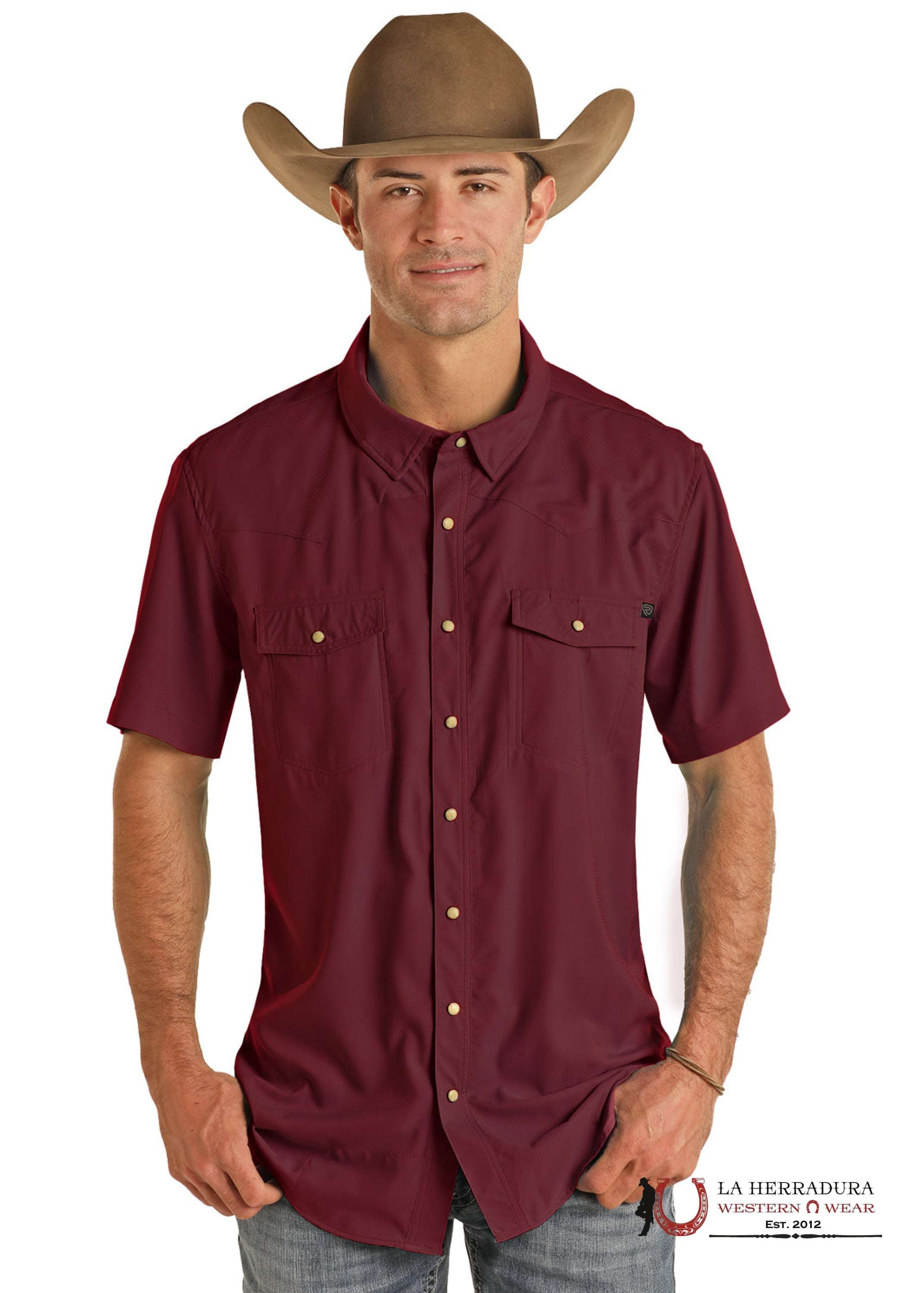ROCK&ROLL MAROON TEK SOLID RIPSTOP SNAP SHIRT SLEEVE BMN3S02400 ROPA HOMBRES