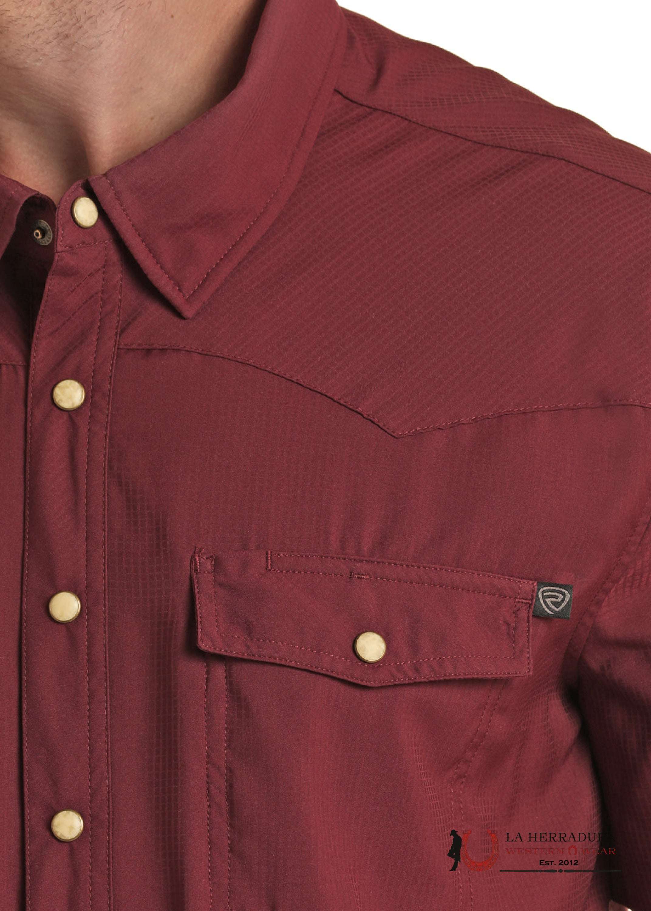 ROCK&ROLL MAROON TEK SOLID RIPSTOP SNAP SHIRT SLEEVE BMN3S02400 ROPA HOMBRES