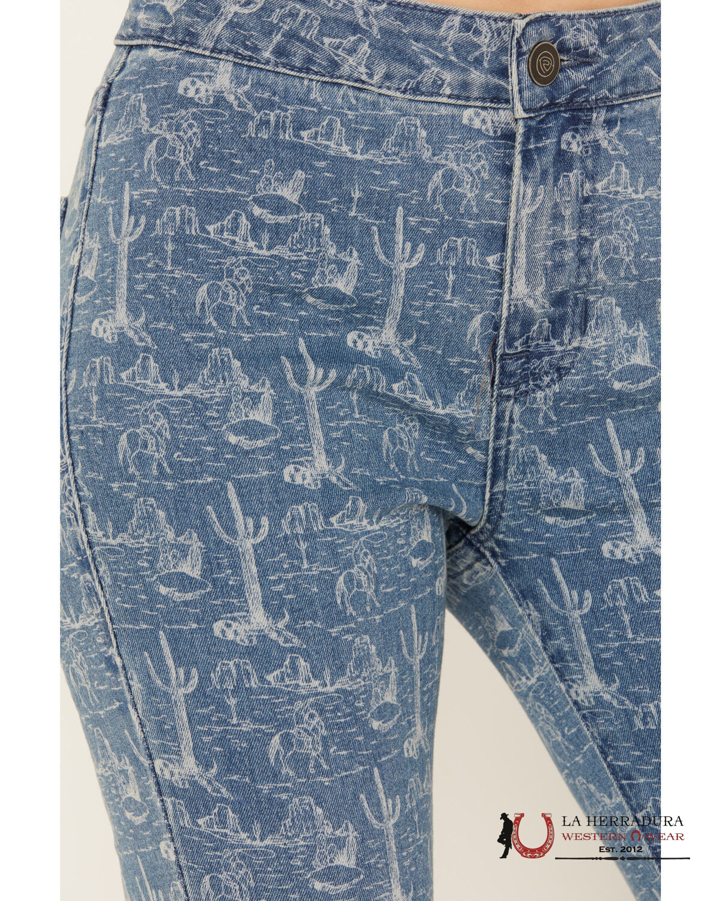 ROCK&ROLL MEDIUM WASH DESERT PRINT BUTTON FLARE- RRWD6PR17C ROCK&ROLL JEANS WOMEN