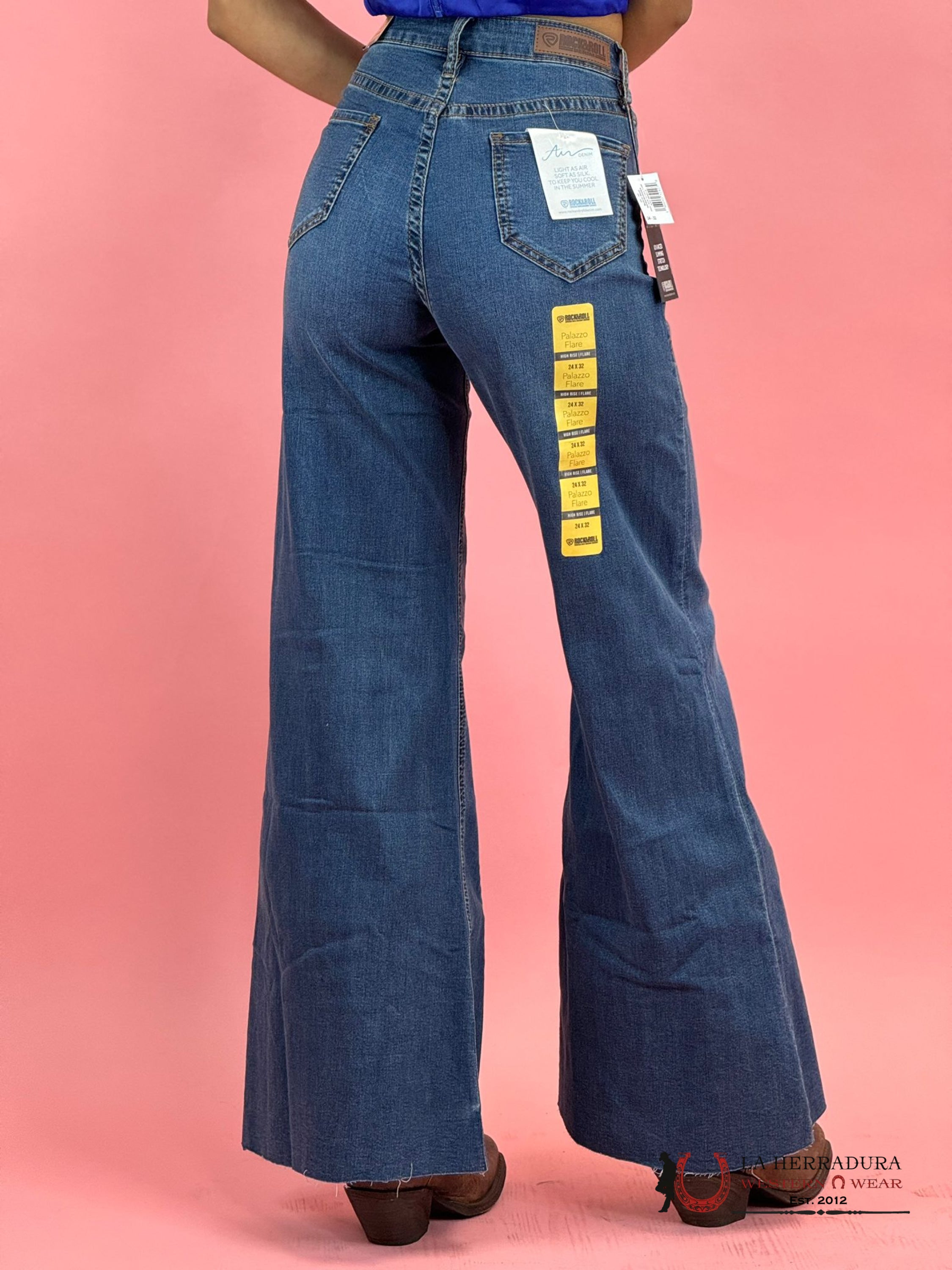 Rock&Roll Medium Wash Front Seam Palazzo Flare Jeans Women