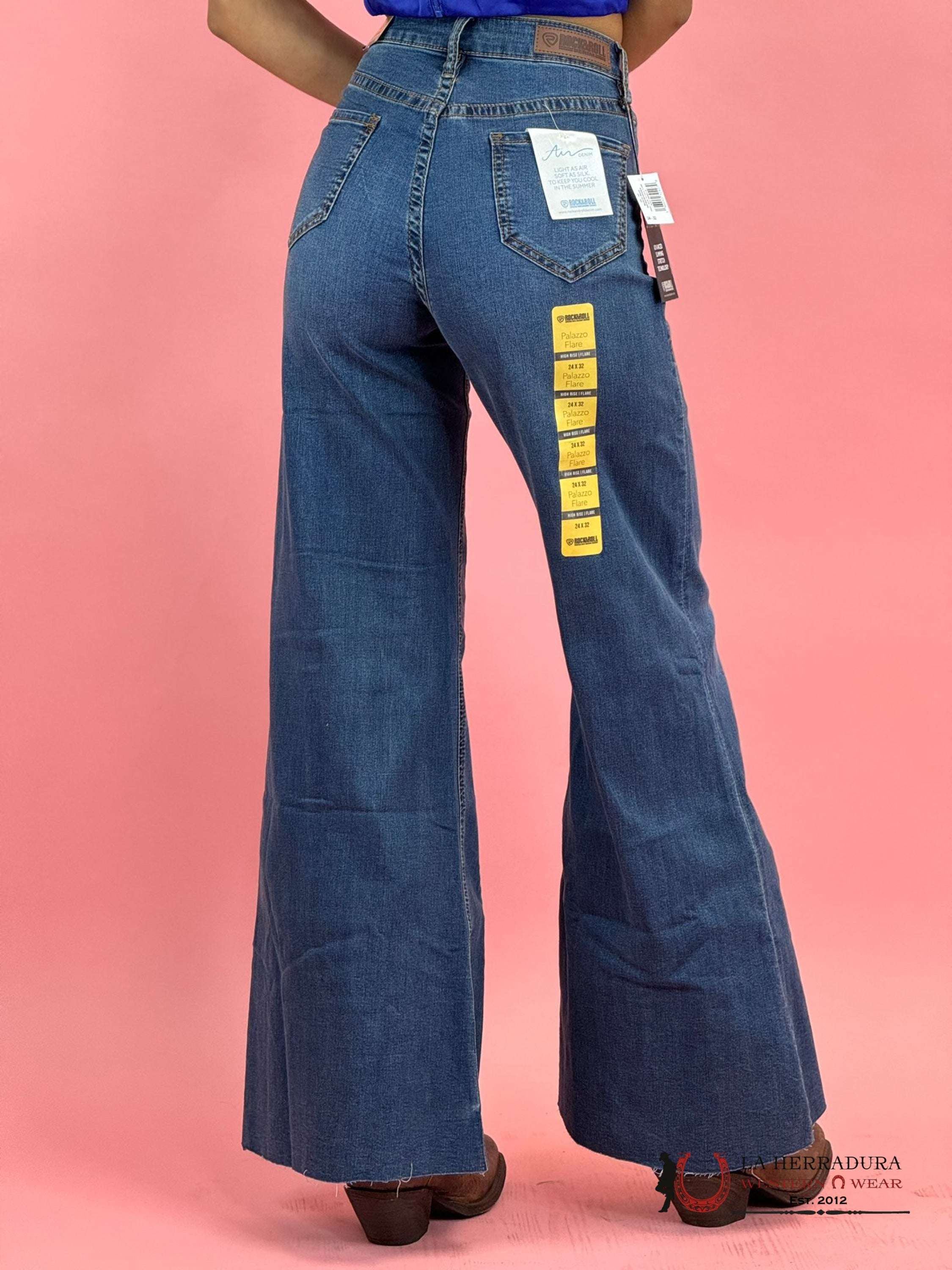 Rock&Roll Medium Wash Front Seam Palazzo Flare Jeans Women