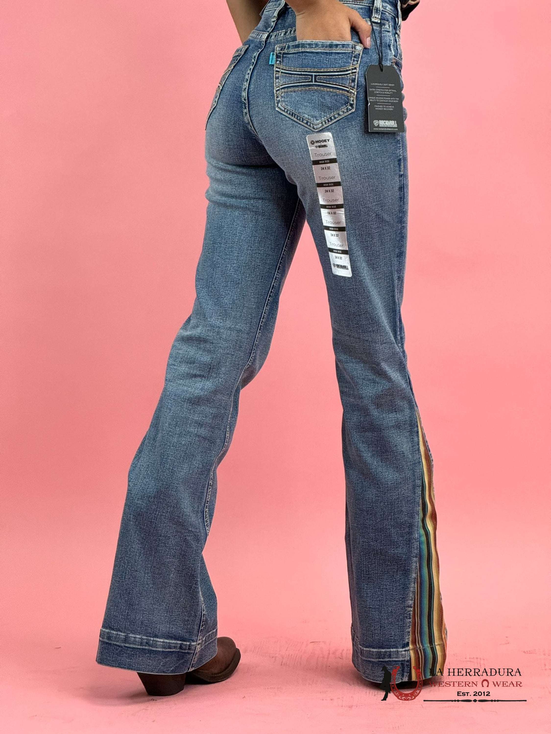 Rock&Roll Medium Wash Raised Denim High Rise Trouser Jeans Women