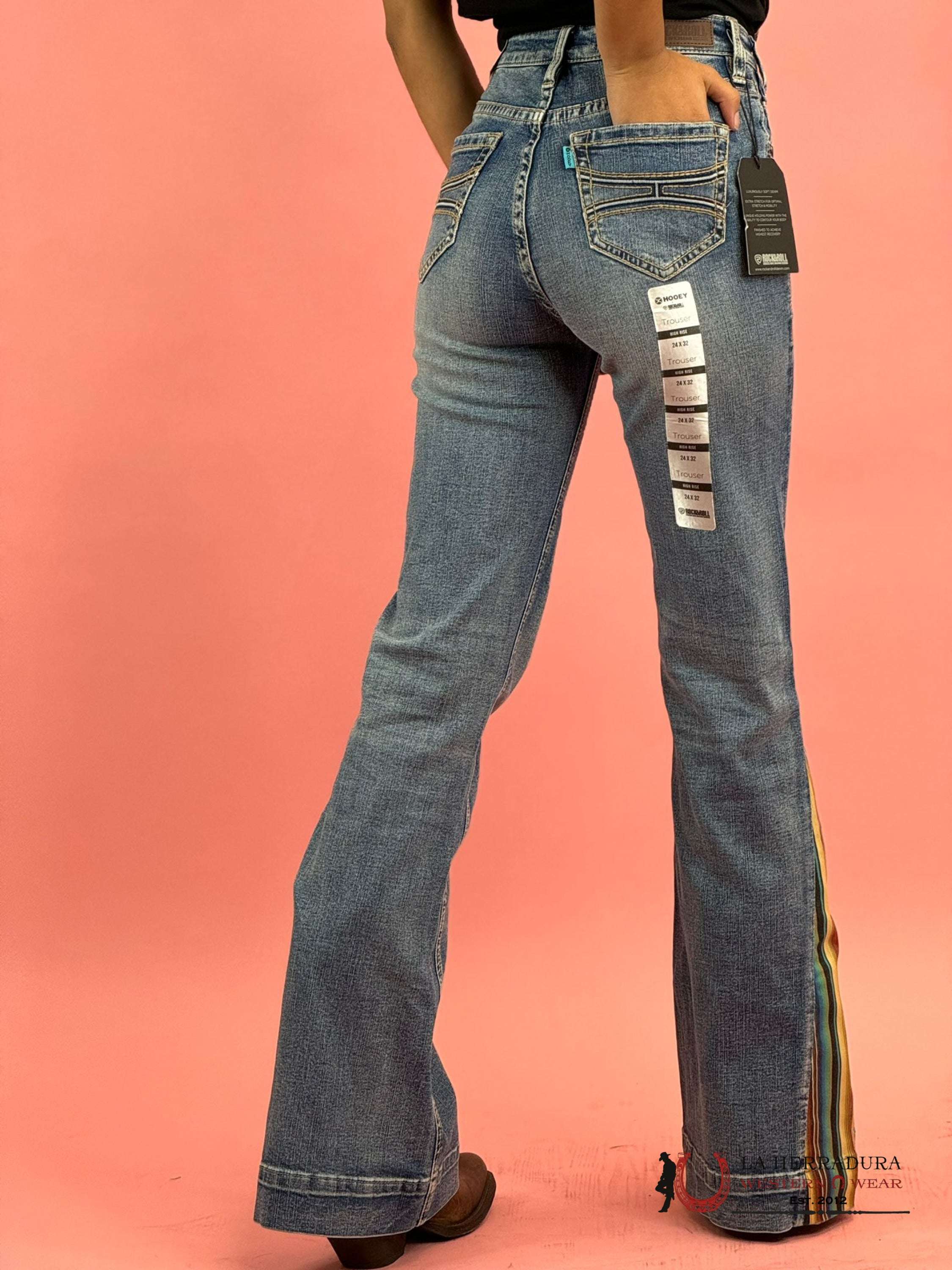 Rock&Roll Medium Wash Raised Denim High Rise Trouser Jeans Women