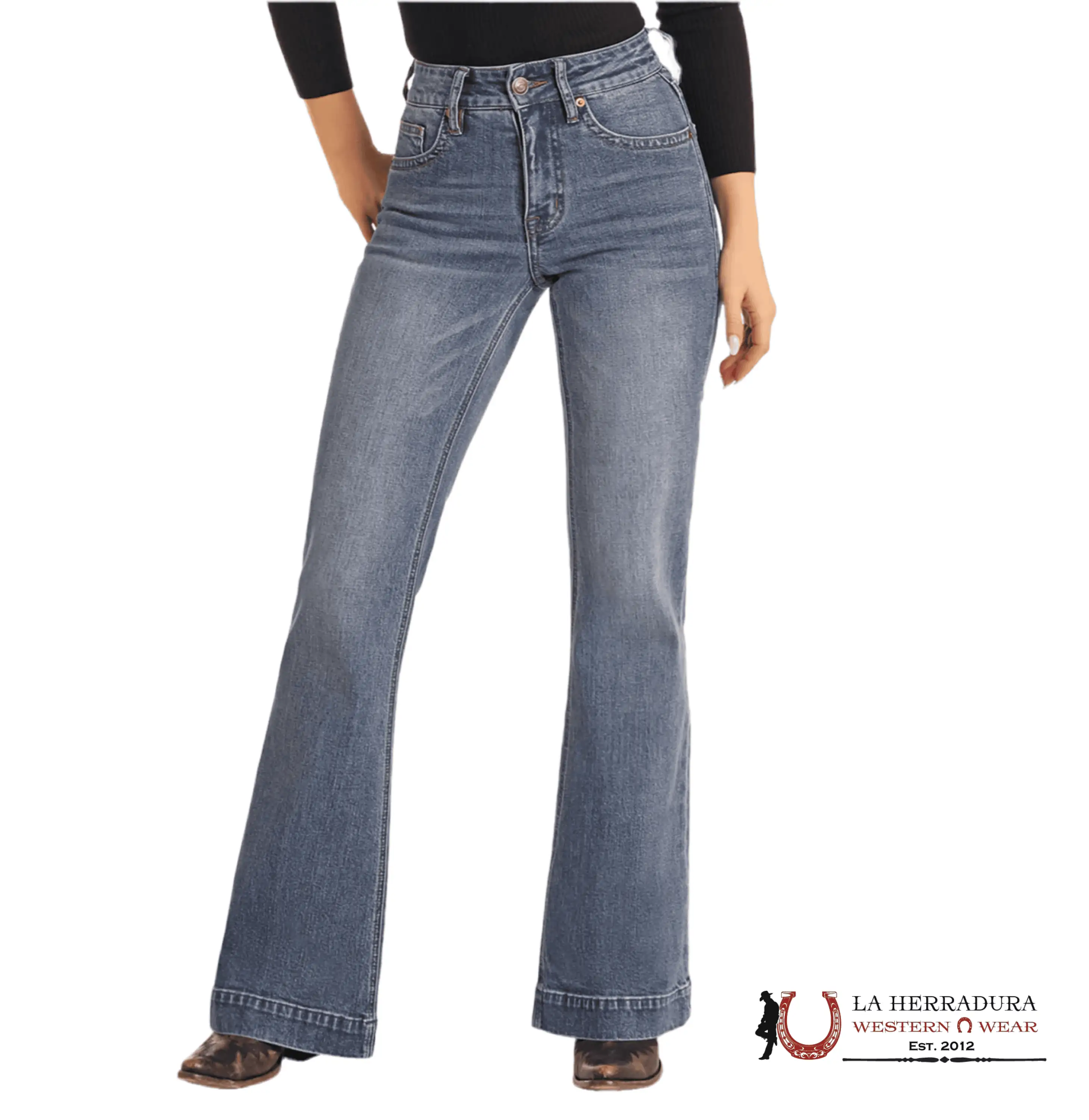 Rock&Roll Medium Wash Signature Emb Trouser Jeans Women