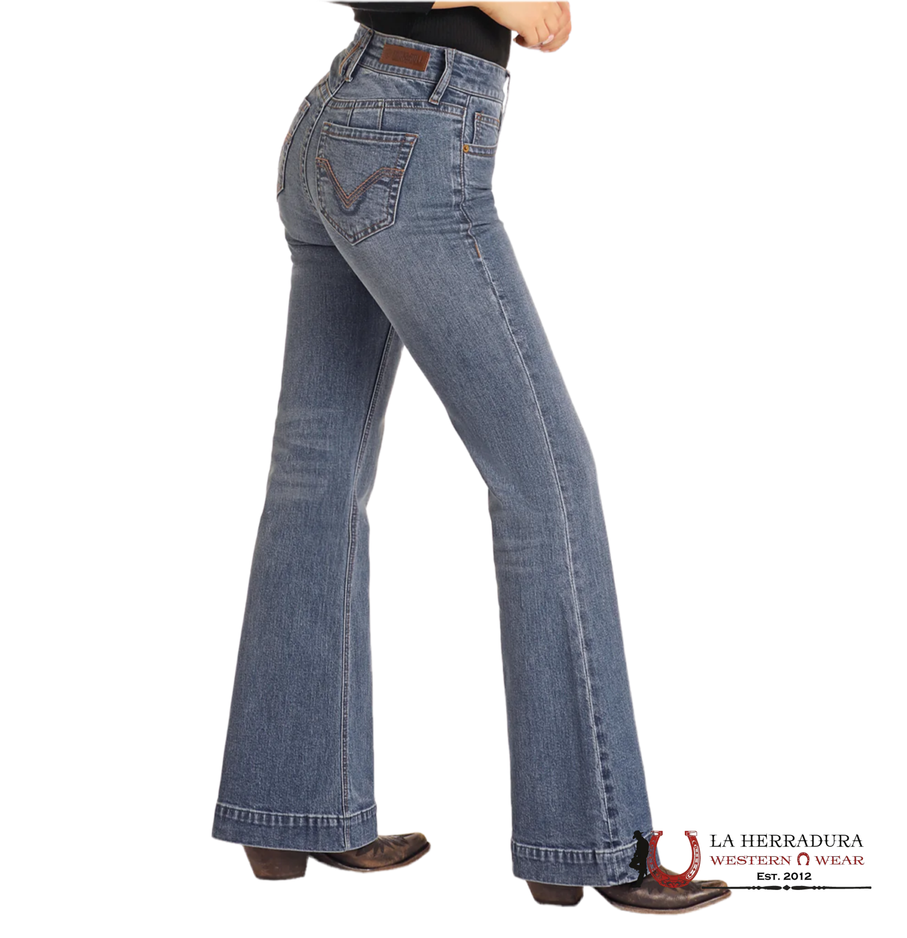 Rock&Roll Medium Wash Signature Emb Trouser Jeans Women