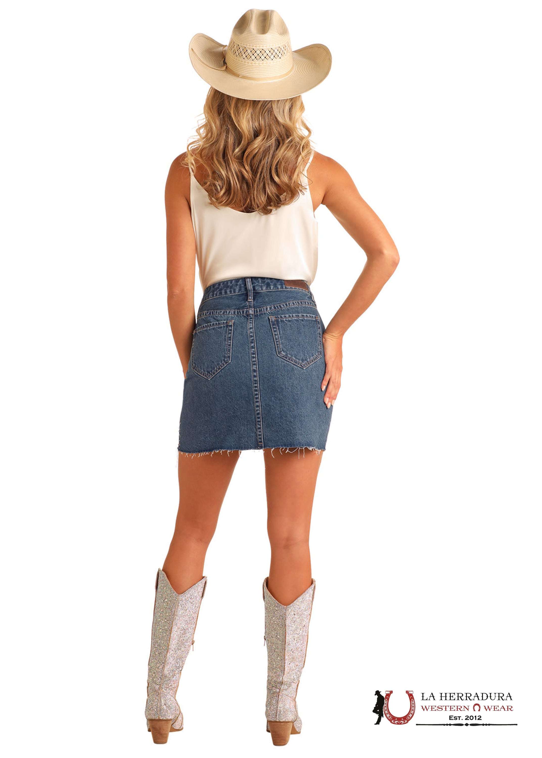 Rock&Roll Medium Wash Studded Skirt Women ROPA MUJERES