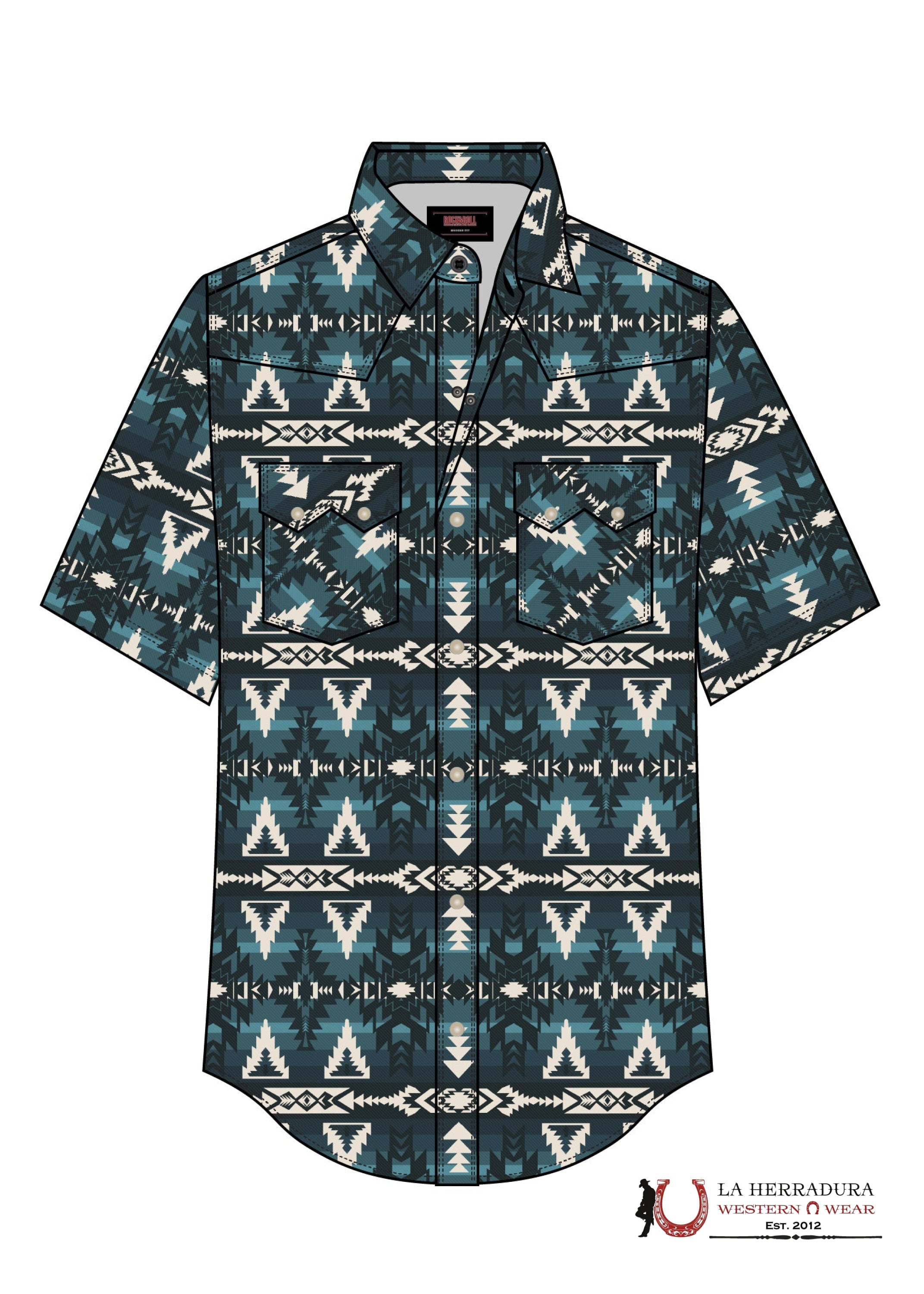 ROCK & ROLL MEN BOTTON UP SHORT SLEEVE CARIBBEAN AZTEC PRINT SNAP BMN3S07151 ROPA HOMBRES