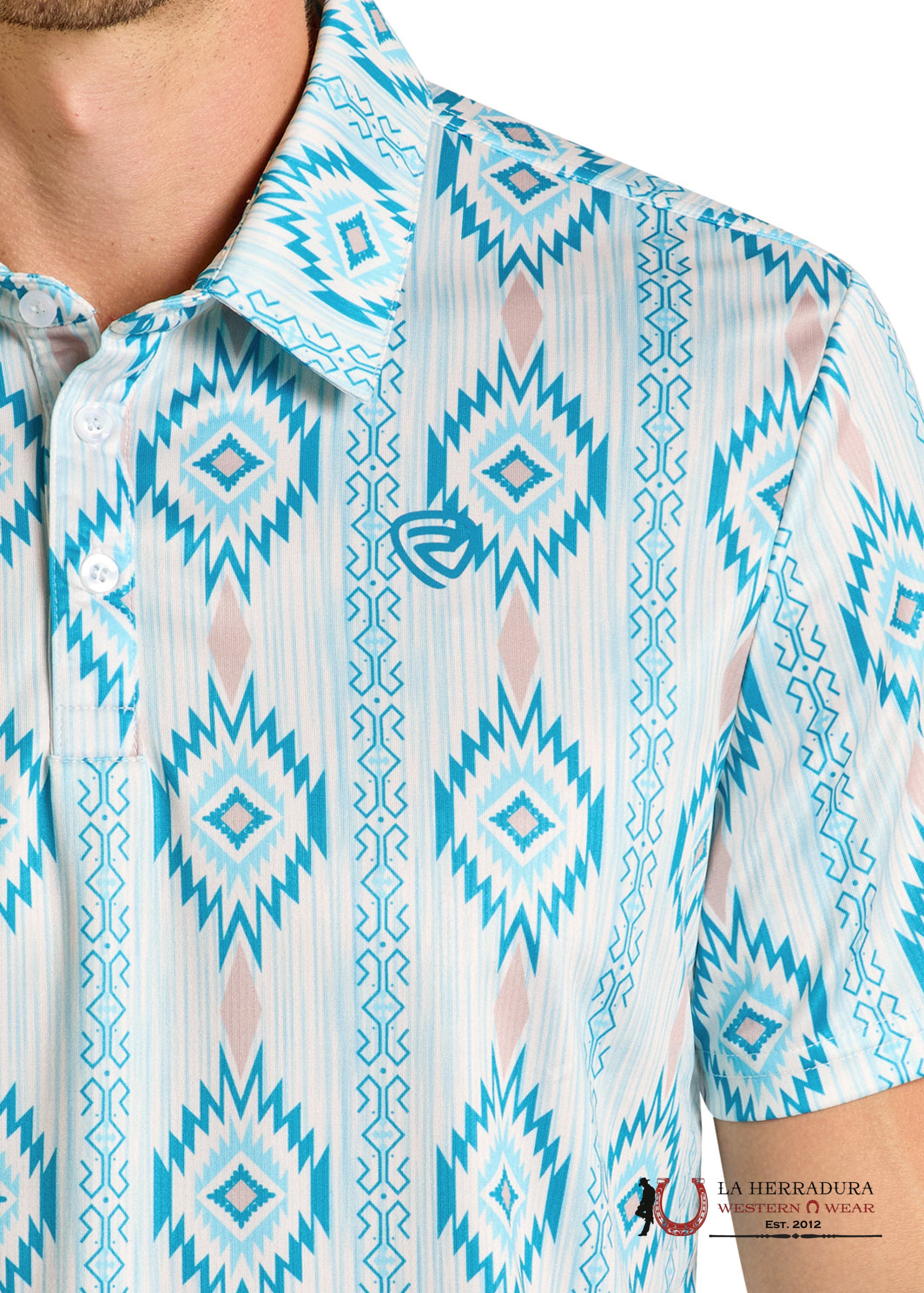 ROCK&ROLL Caribbean With Blue Aztec Print Short Sleeve Shirt - 6622 ROPA HOMBRES