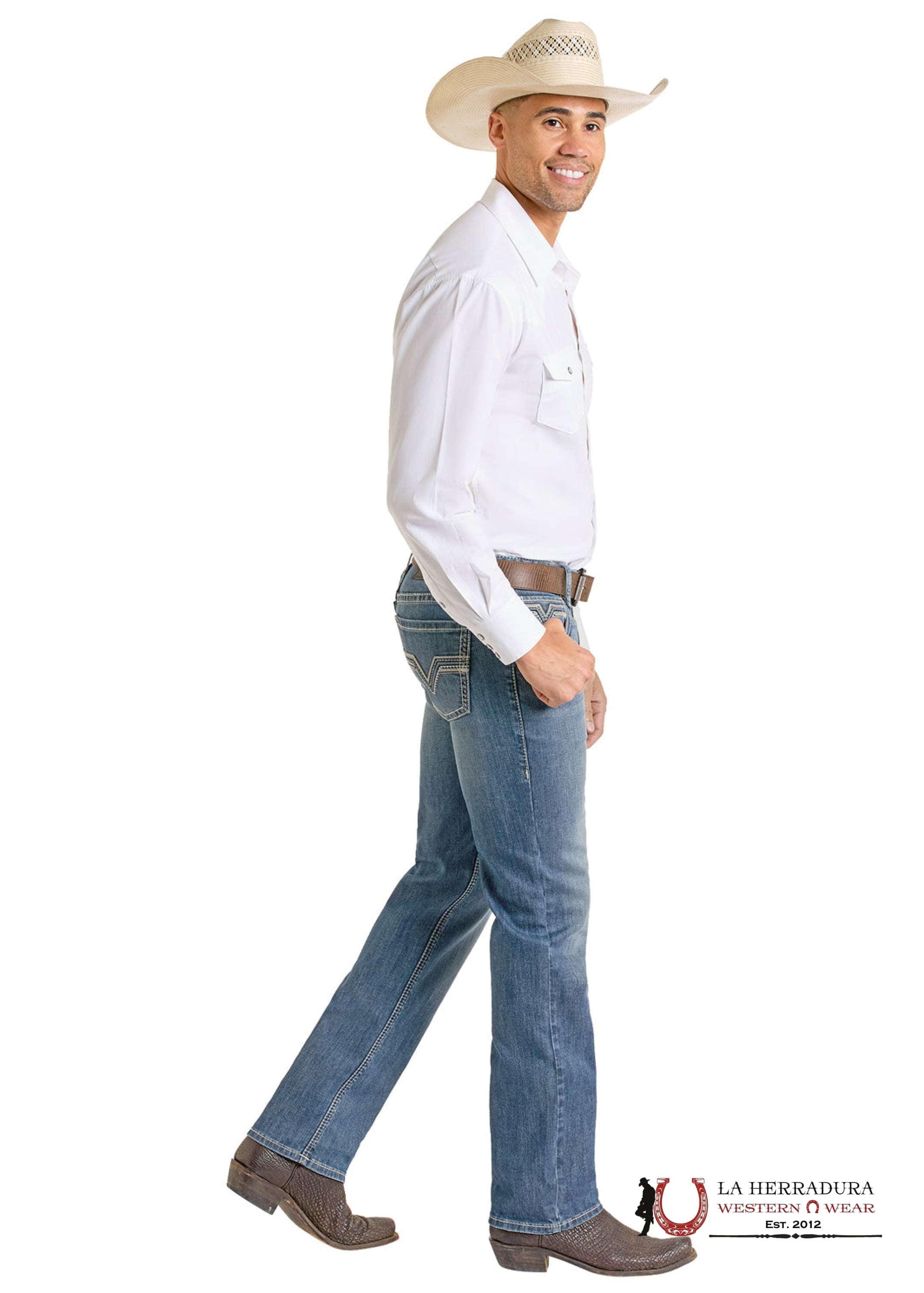 ROCK&ROLL MEN JEANS MEDIUM VINTAGE GREY PLEATHER EMB BM1RD06707 ROPA HOMBRES