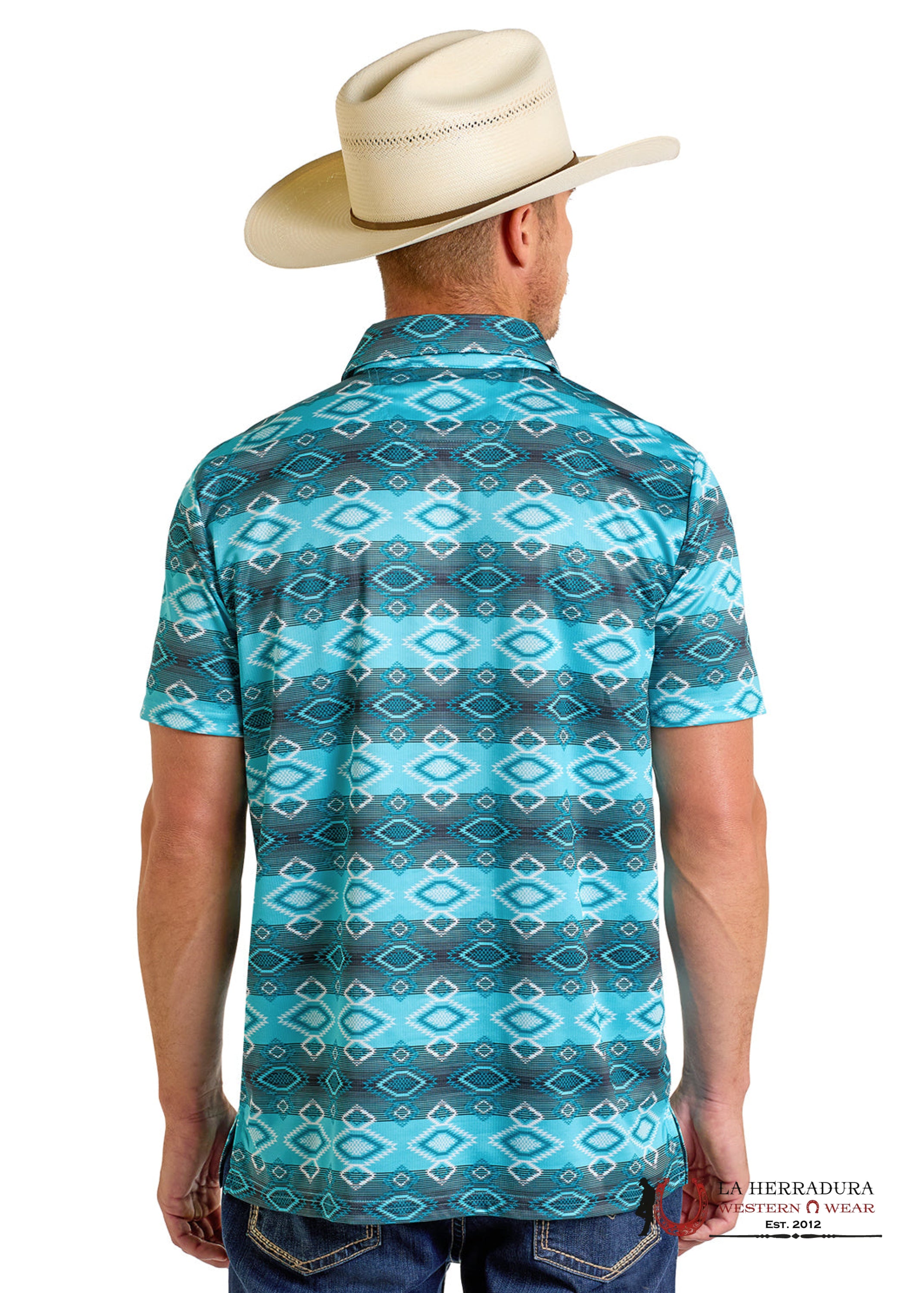 Rock&Roll Turquoise Polo Short Sleeve With Aztec Print - 6624 ROPA HOMBRES