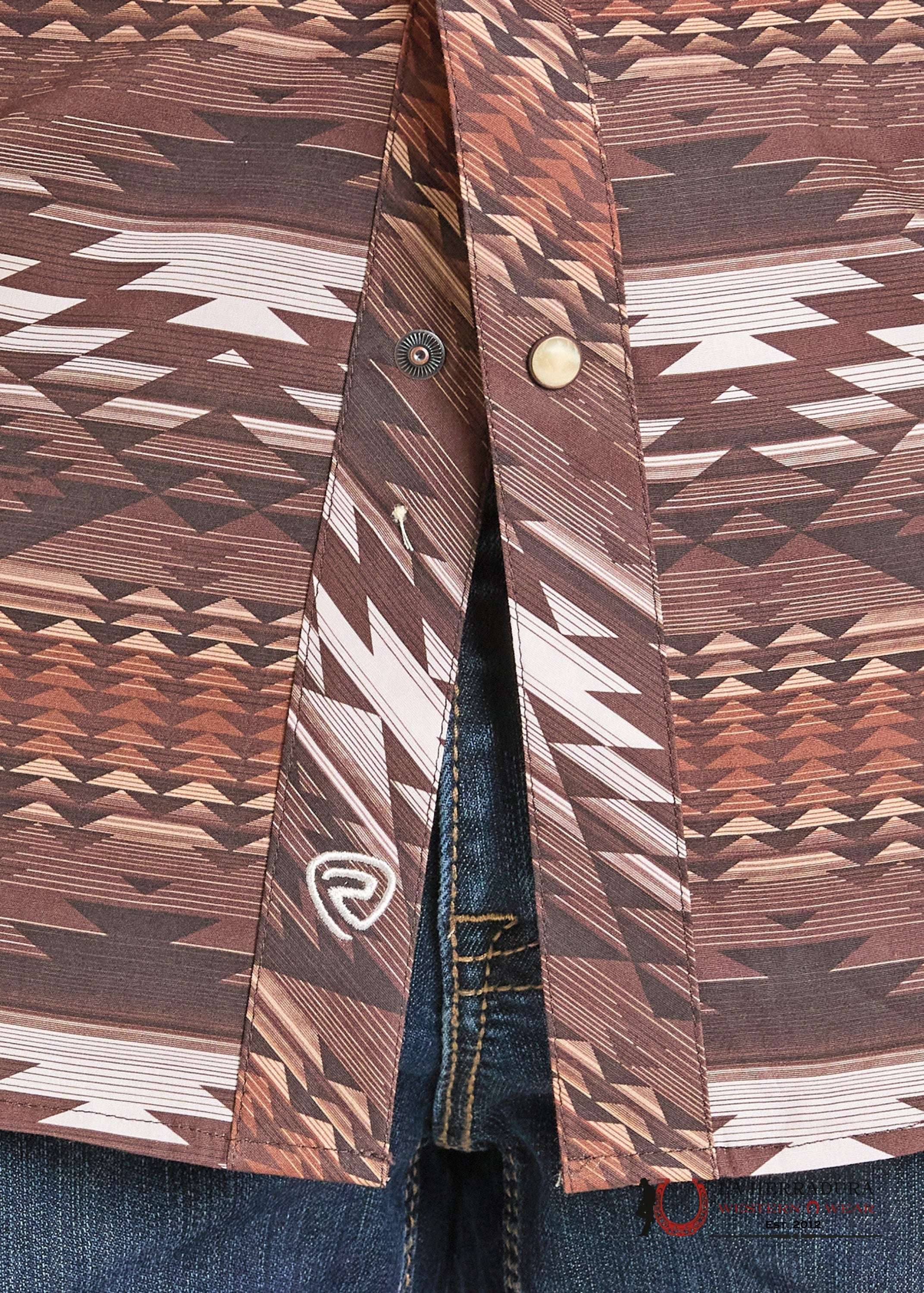 Rock&Roll Mens Aztec print SS SNAP brown SHORT SLEEVE BMN3S07139 ROPA HOMBRES