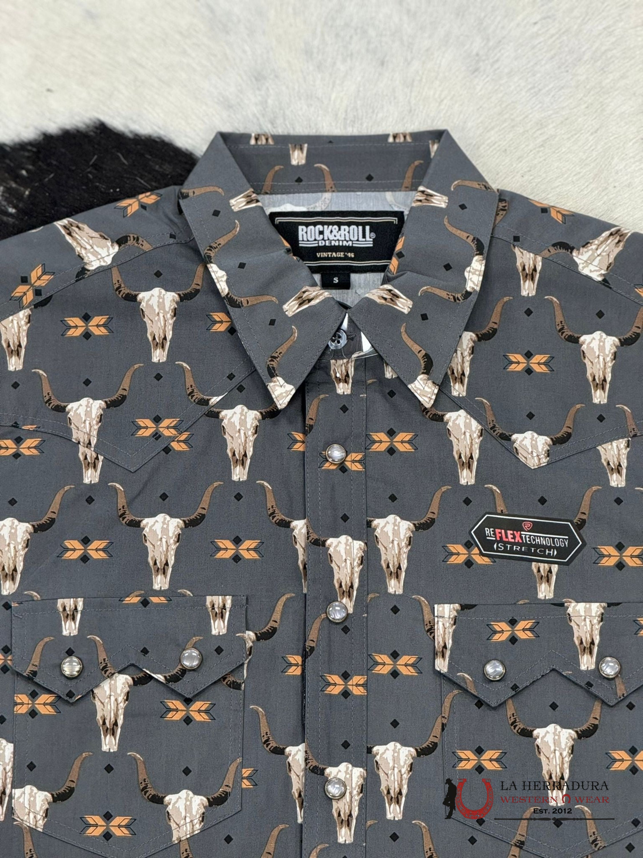 Rock&Roll Mens Black 2Pkt Vintage Skull Snap Short Sleeve Shirt Ropa Hombres