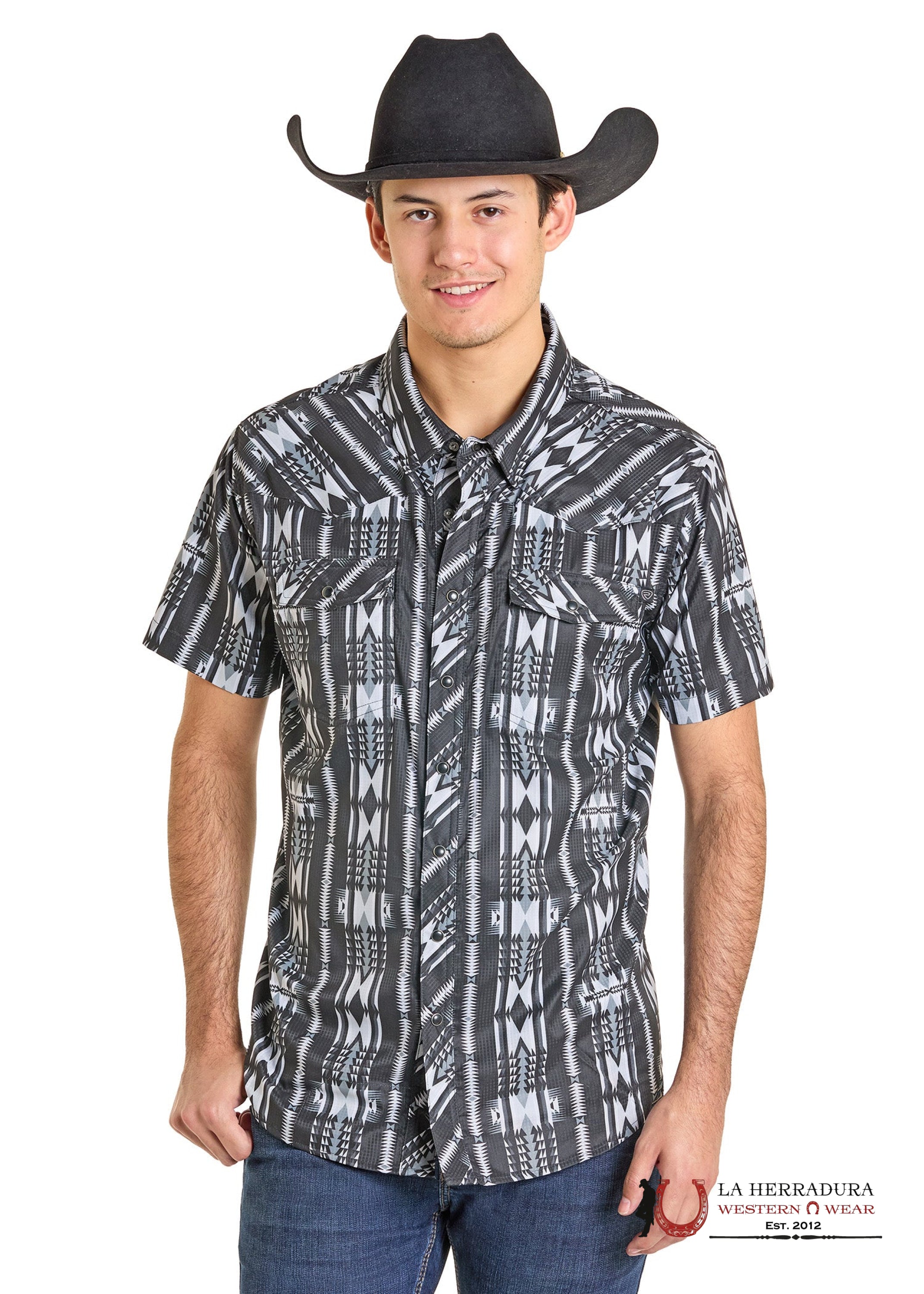 Rock&Roll Mens Black Geo Short Sleeve Shirt- BMN3S07170 ROPA HOMBRES