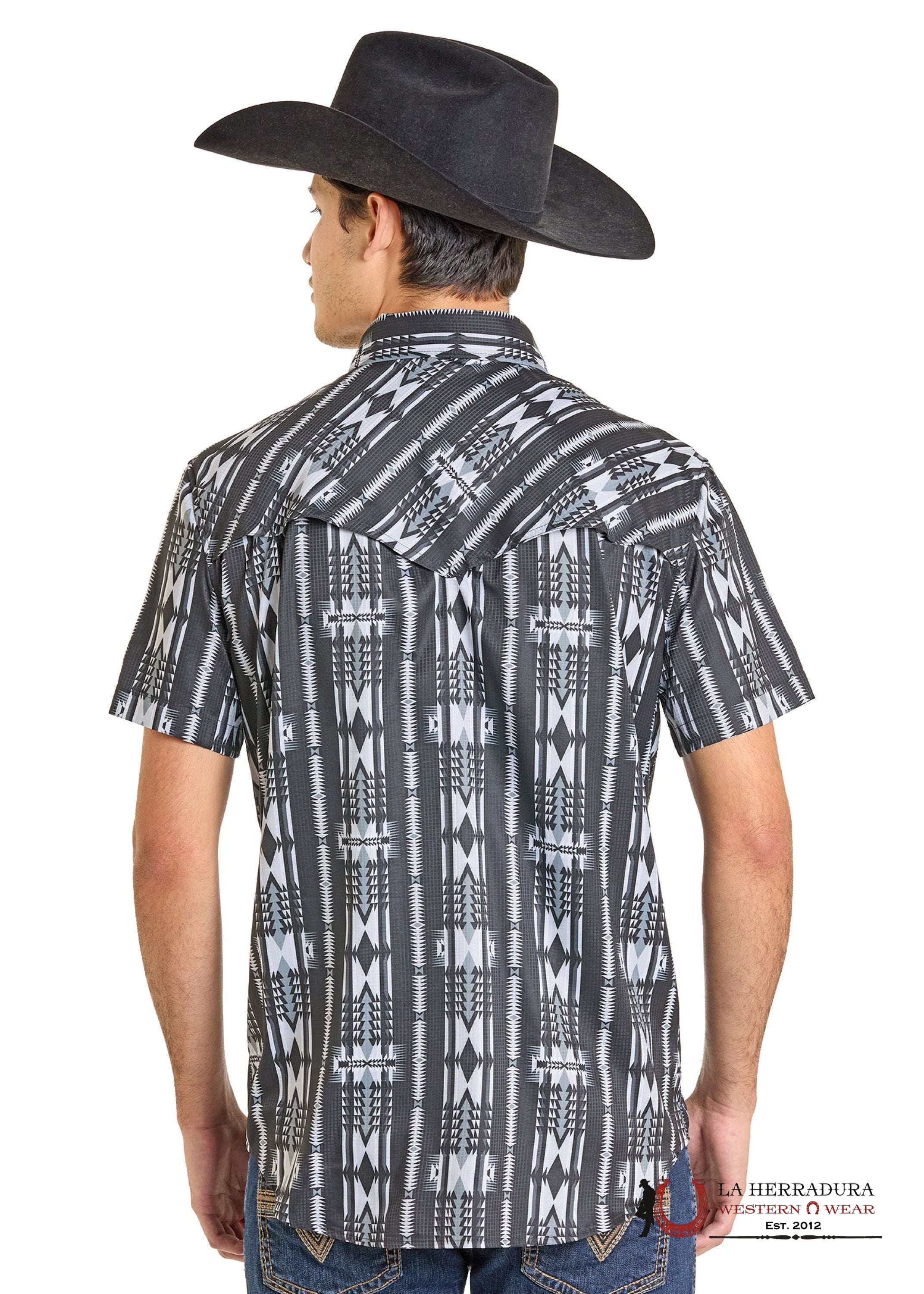 Rock&Roll Mens Black Geo Short Sleeve Shirt- BMN3S07170 ROPA HOMBRES