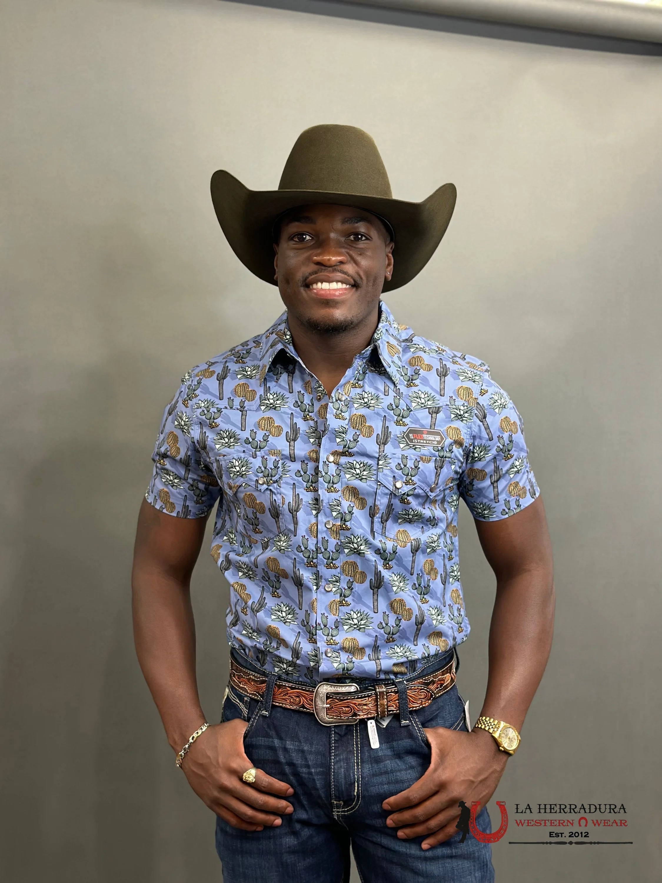 Rock&Roll Mens Blue Cactus Short Sleeve Shirt- RRMS1SR0PR ROPA HOMBRES