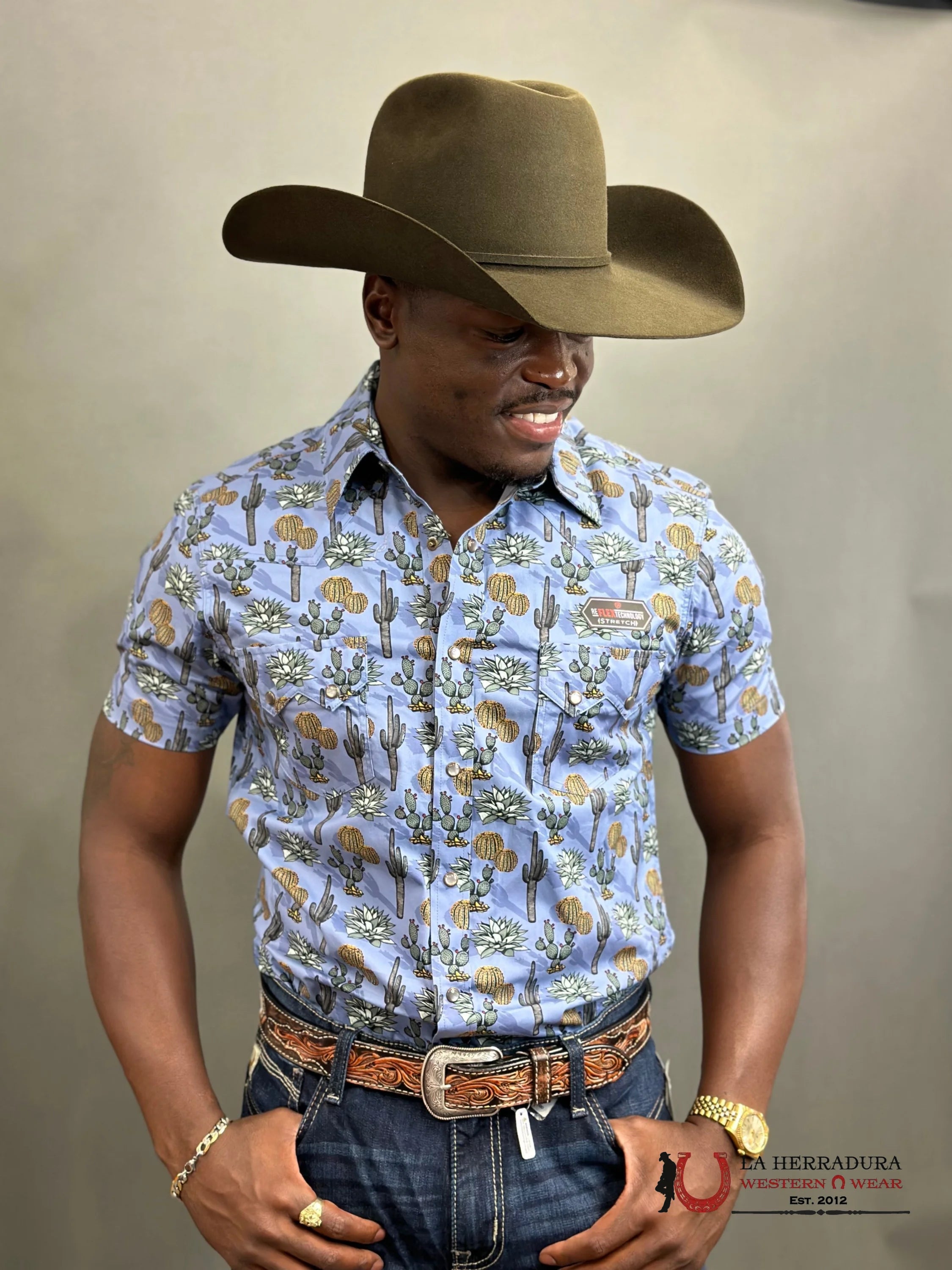 Rock&Roll Mens Blue Cactus Short Sleeve Shirt- RRMS1SR0PR ROPA HOMBRES