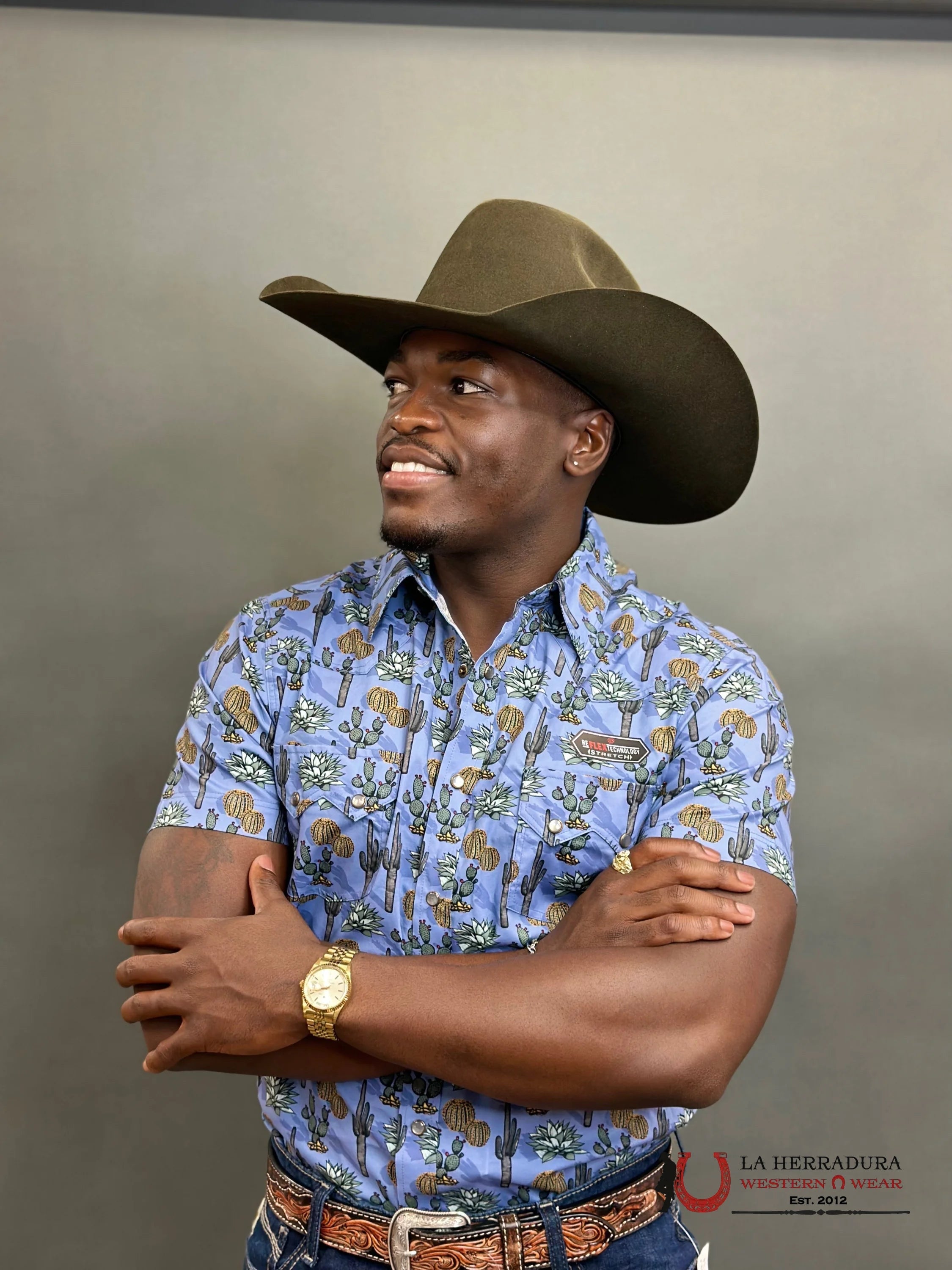 Rock&Roll Mens Blue Cactus Short Sleeve Shirt- RRMS1SR0PR ROPA HOMBRES