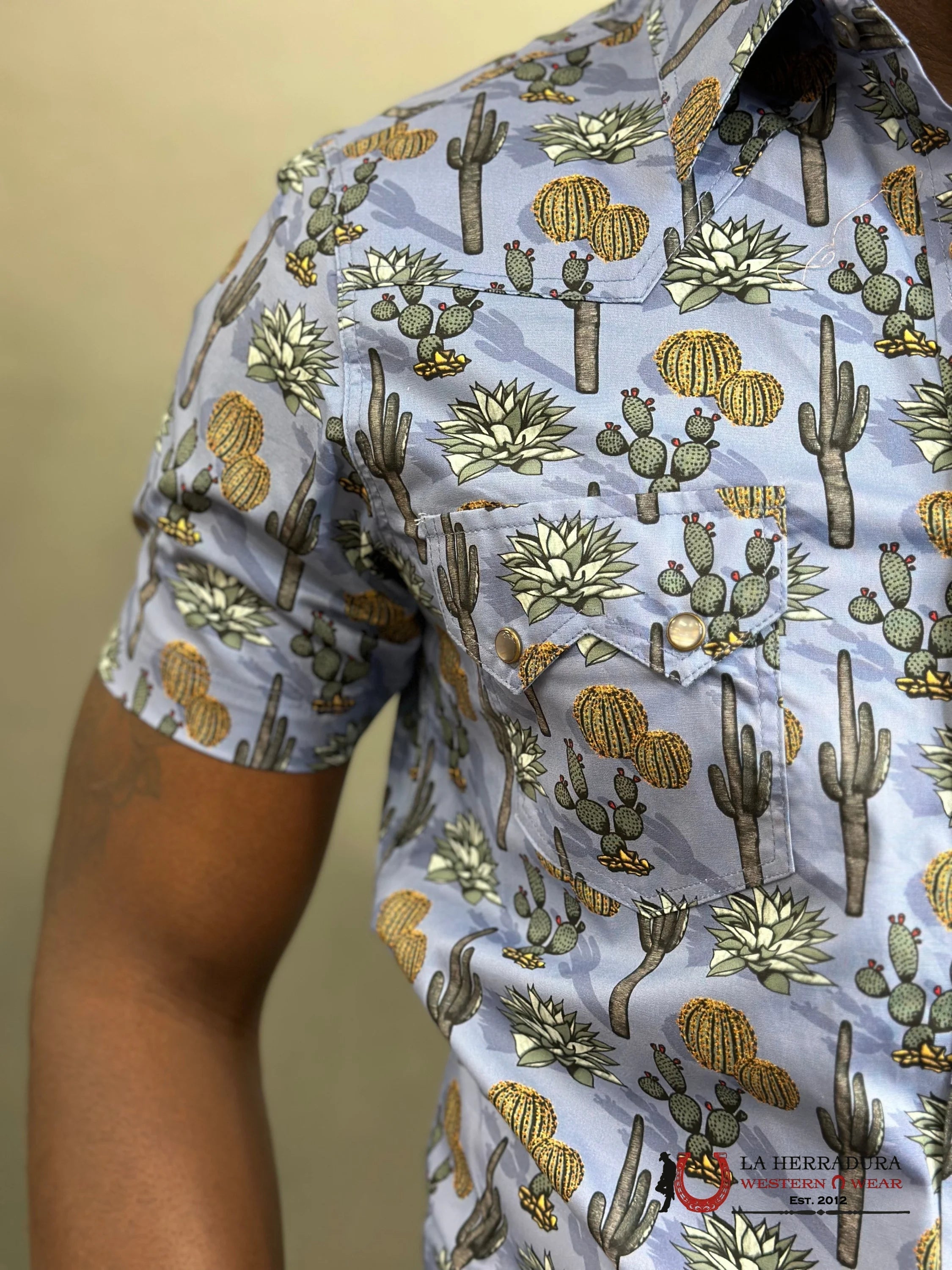 Rock&Roll Mens Blue Cactus Short Sleeve Shirt- RRMS1SR0PR ROPA HOMBRES