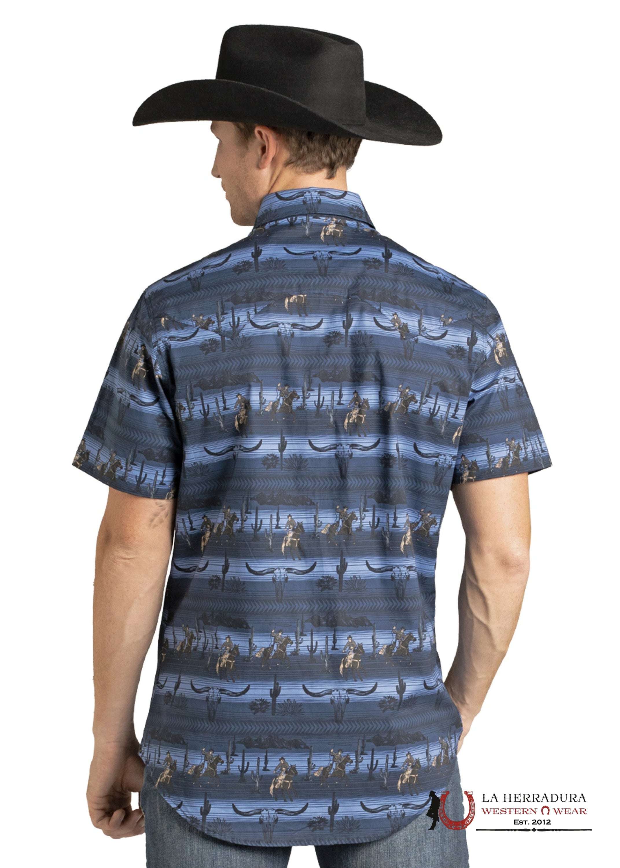 Rock&Roll Mens Blue Geo Short Sleeve Shirt- BMN3S07135 ROPA HOMBRES