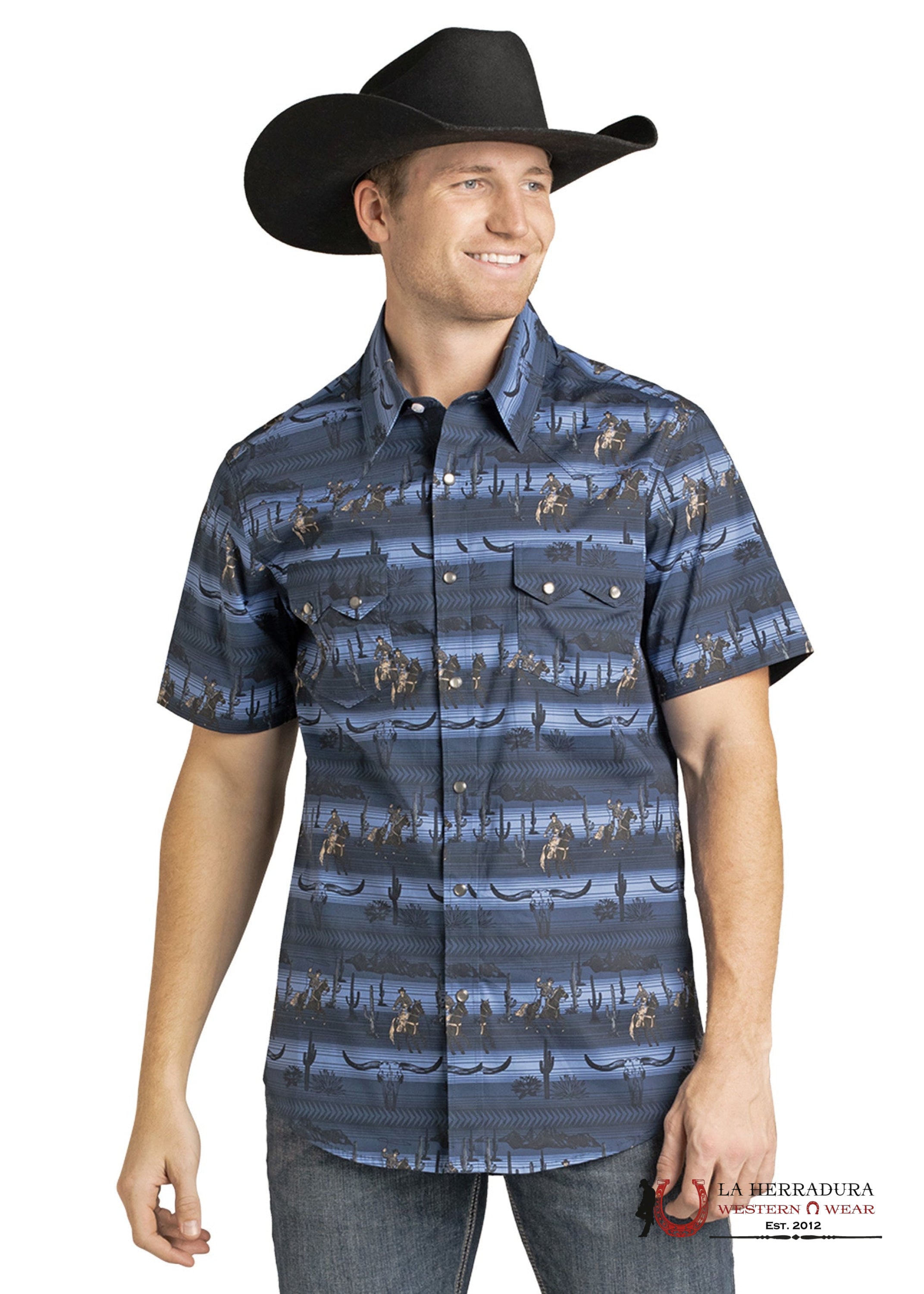 Rock&Roll Mens Blue Geo Short Sleeve Shirt- BMN3S07135 ROPA HOMBRES