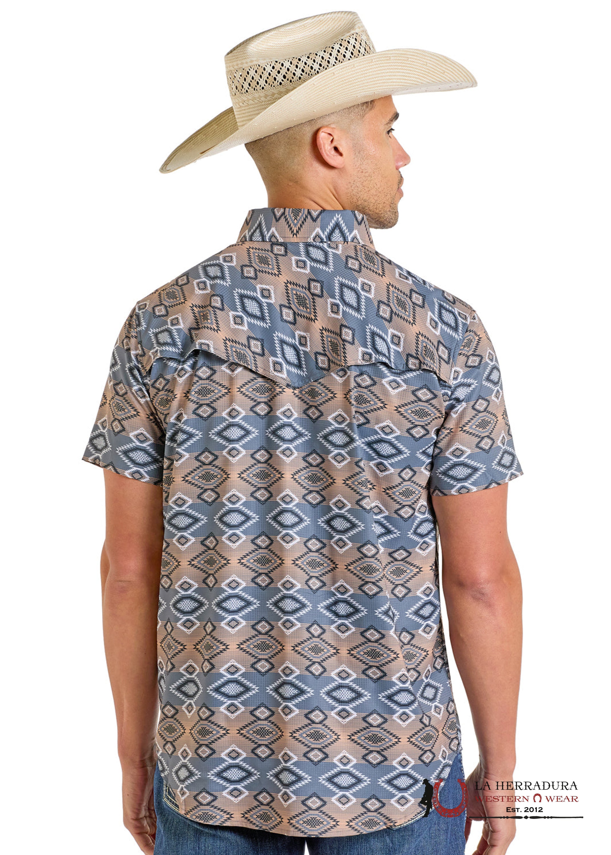 Rock&Roll Mens Dark Grey Aztec Short Sleeve Shirt- BMN3S06432 ROPA HOMBRES