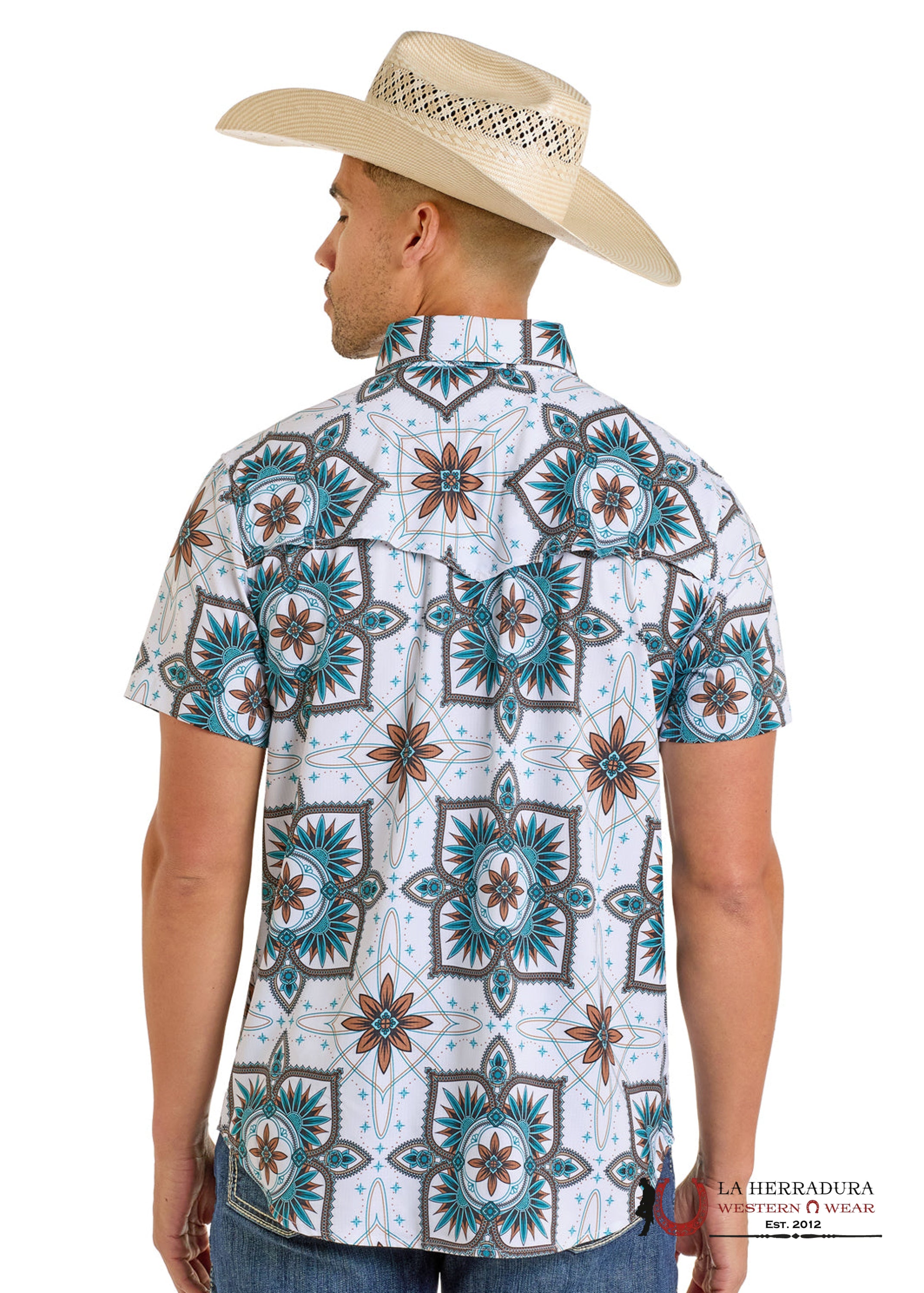 Rock&Roll Mens Dark White Aztec Short Sleeve Shirt- BMN3S06430 ROPA HOMBRES