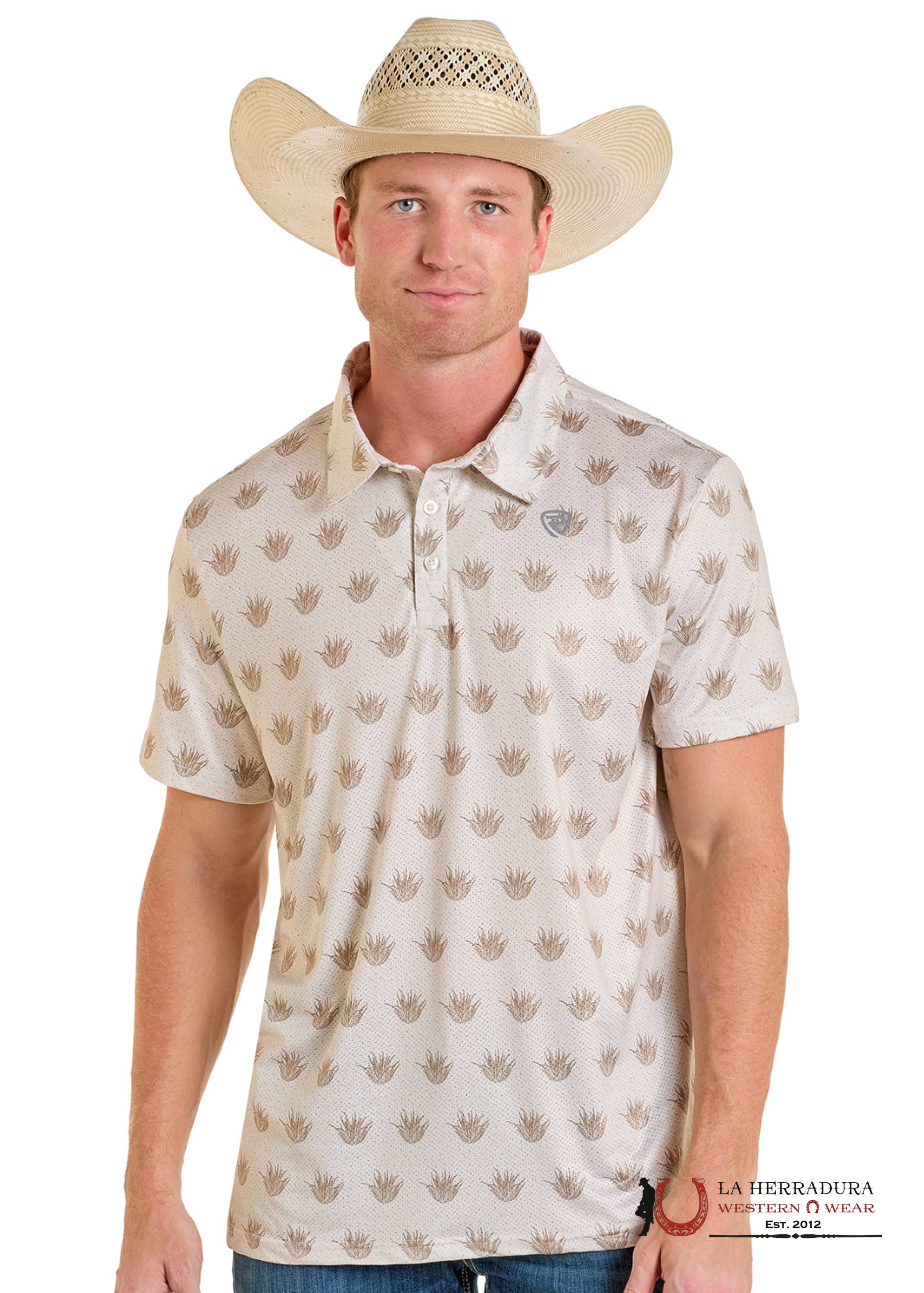 Rock&Roll Mens Natural Cactus Aztec Short Sleeve Polo- BM51T06634 ROPA HOMBRES