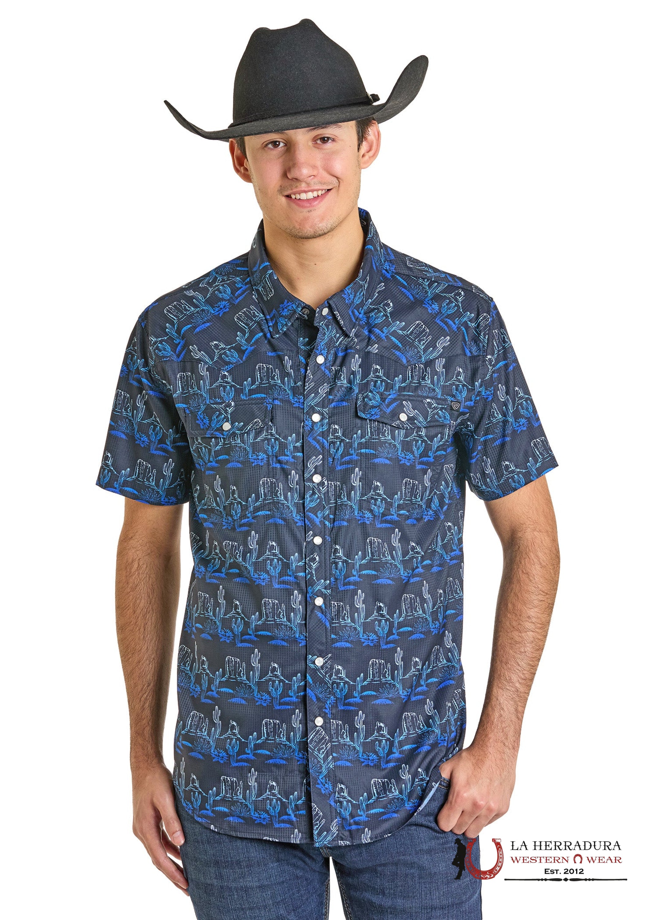 Rock&Roll Mens Navy Geo Short Sleeve Shirt- BMN3S07178 ROPA HOMBRES