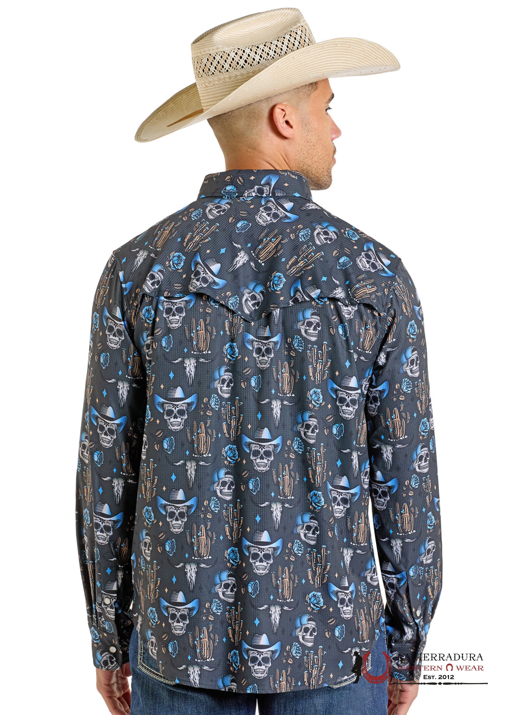 Rock&Roll Mens SHIRT CHARCOAL SKULL PRINT TEK WESTERN SNAP BMN2S06431 ROPA HOMBRES