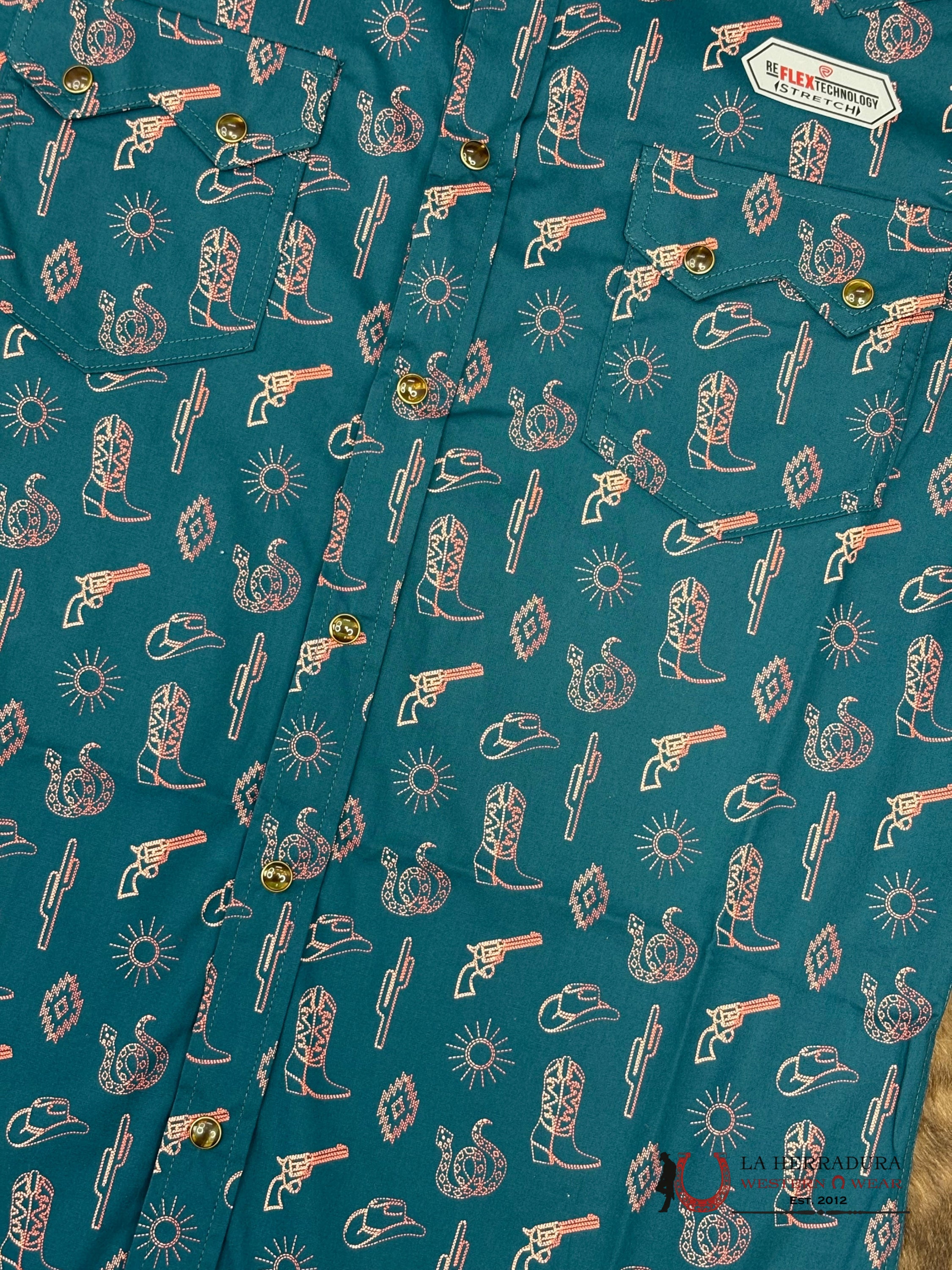 ROCK&ROLL Short Sleeve Teal With Western Print - 5853 ROPA HOMBRES