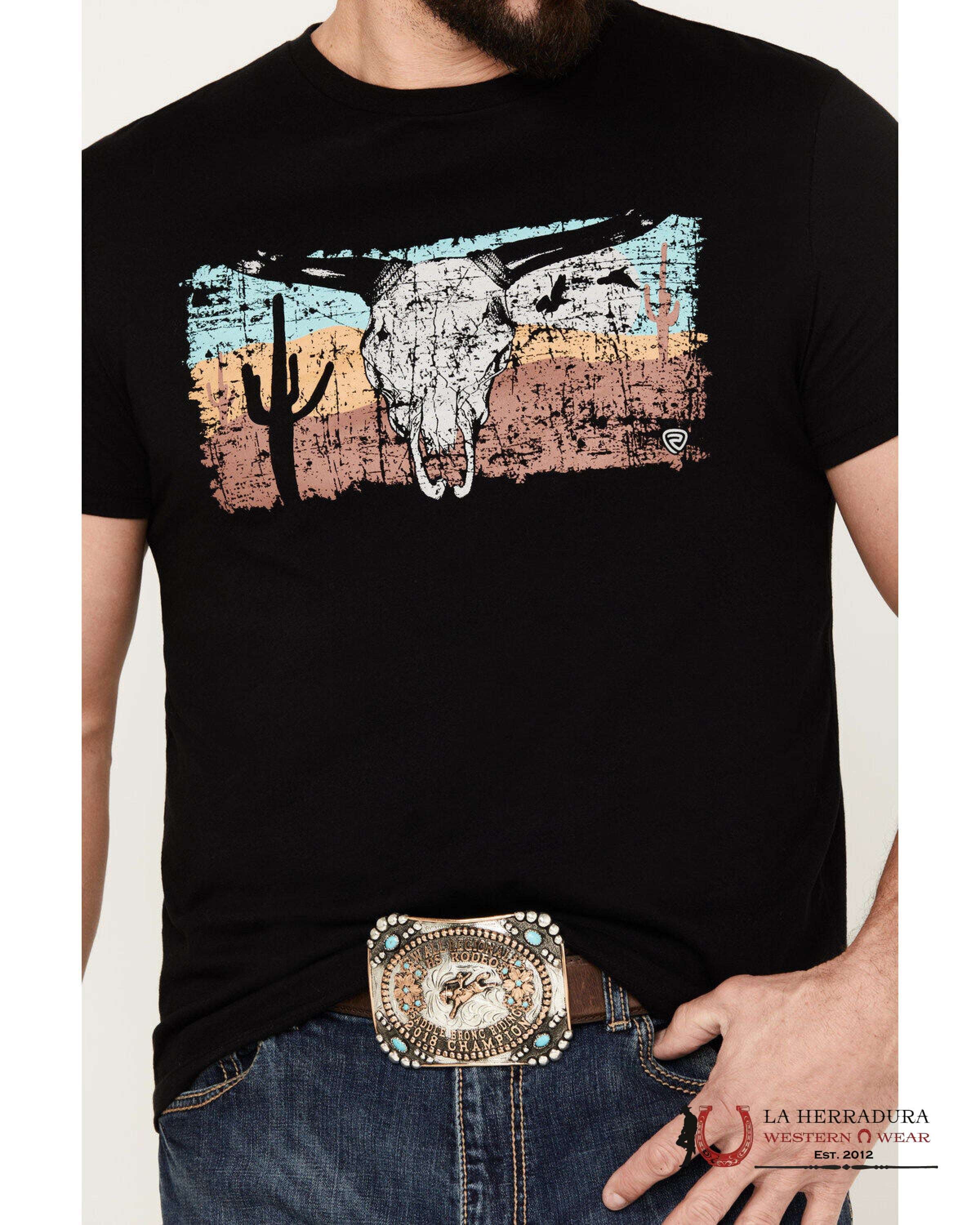 ROCK&ROLL MENS T-SHIRT BLACK LONG HORN SKULL GRAPHIC RRUT21R12H ROPA HOMBRES