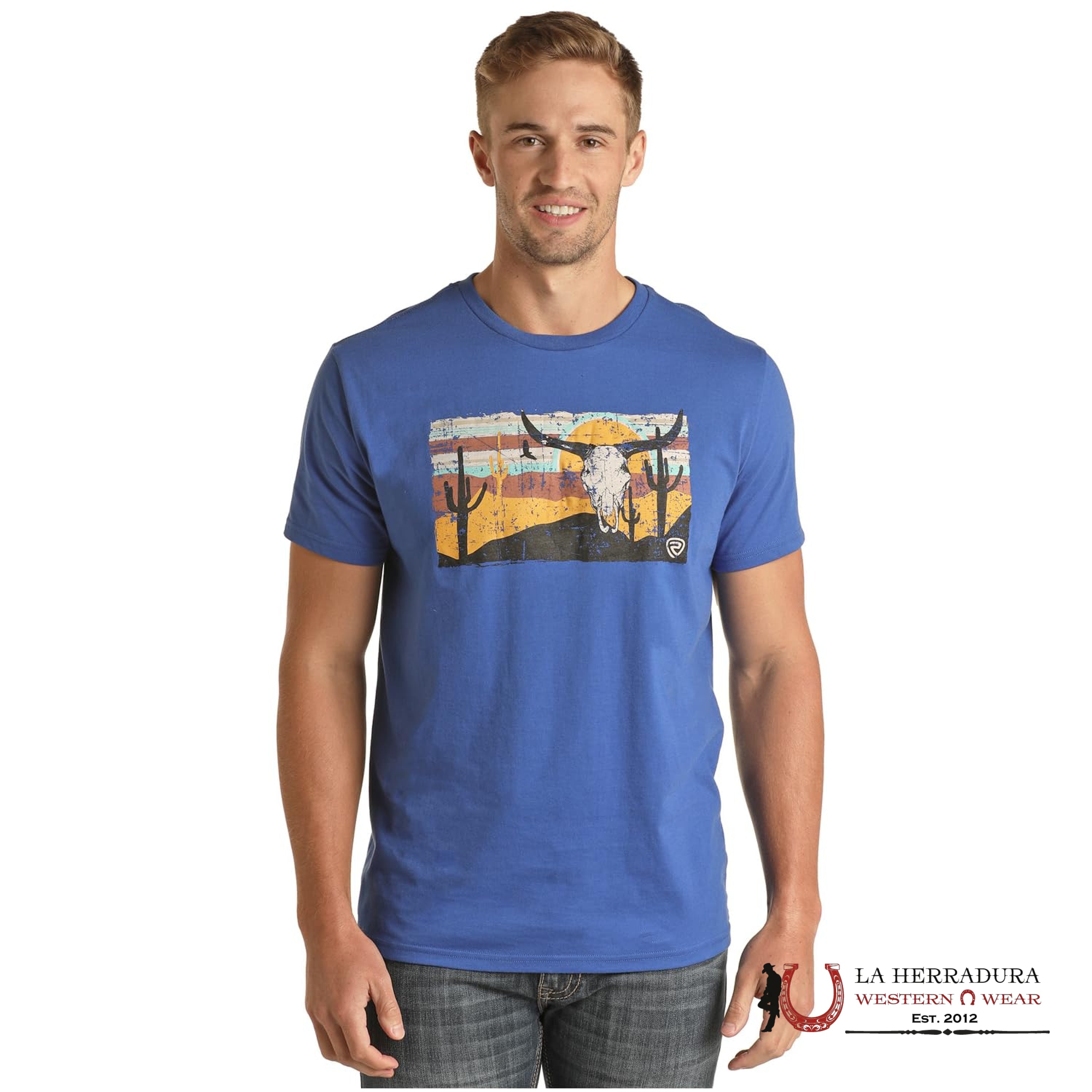 ROCK&ROLL MENS T-SHIRT ROYAL WITH LONGHORN GRAPHIC RRMT21RZC ROPA HOMBRES