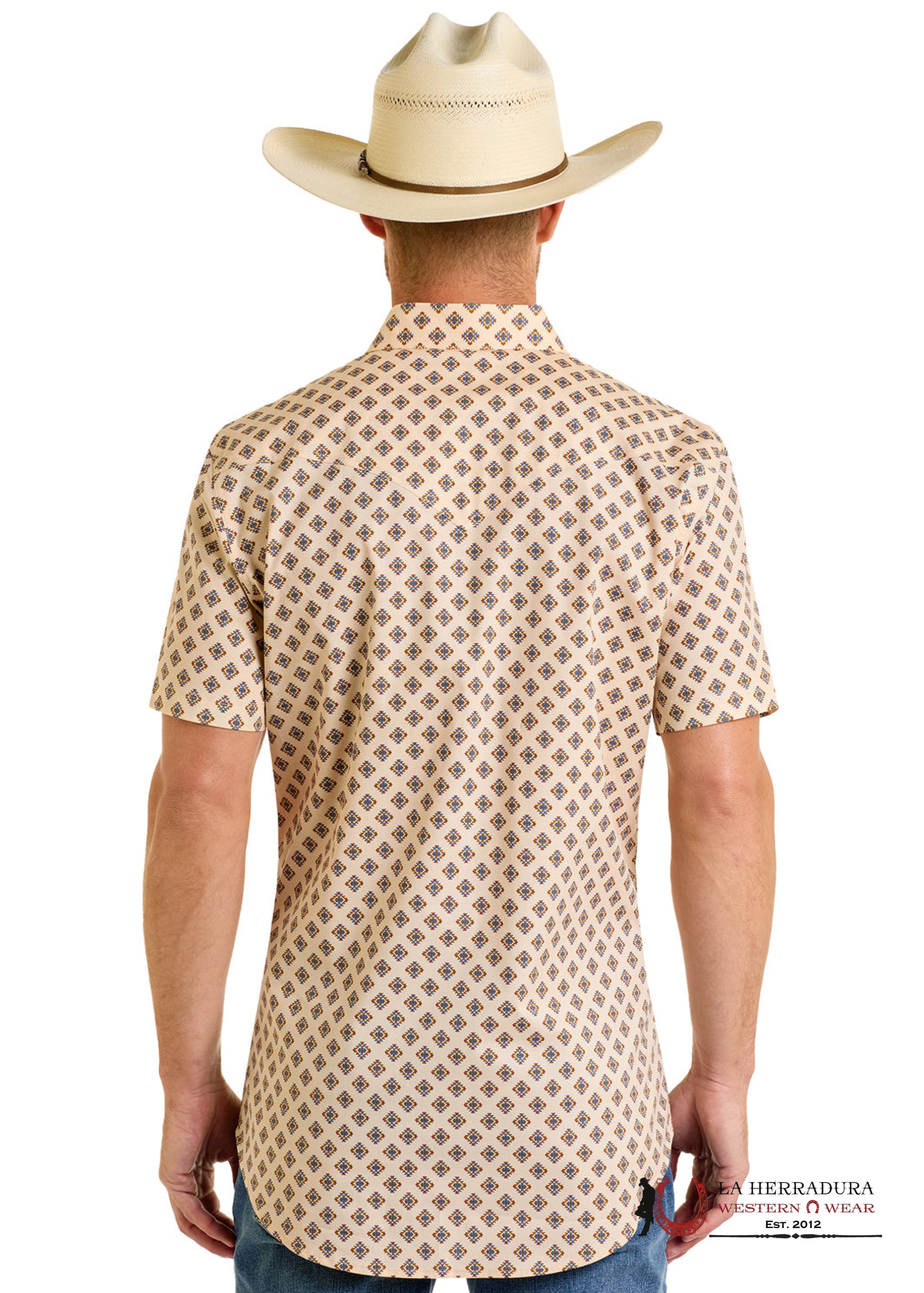 Rock&Roll Mens Tan Geo Short Sleeve Shirt- BMN3S06478 ROPA HOMBRES