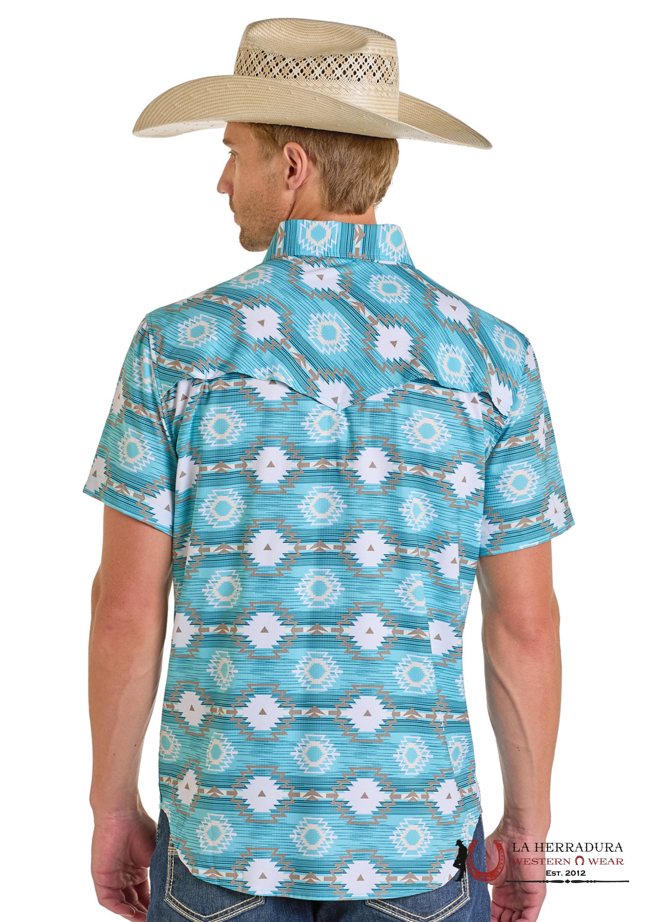 Rock&Roll Mens Turquoise Aztec Short Sleeve Shirt- BMN3S06433 ROPA HOMBRES