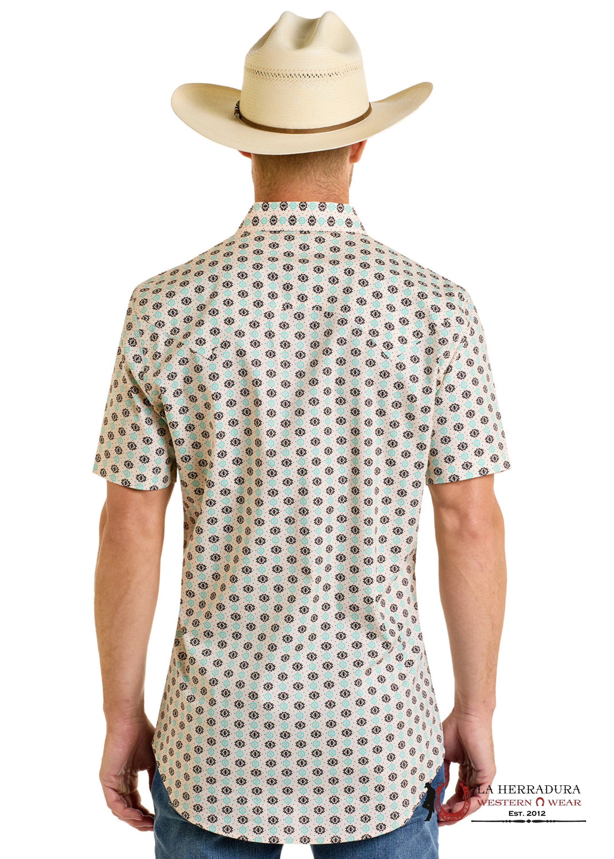 Rock&Roll Mens Turquoise Aztec Short Sleeve Shirt- BMN3S06484 ROPA HOMBRES