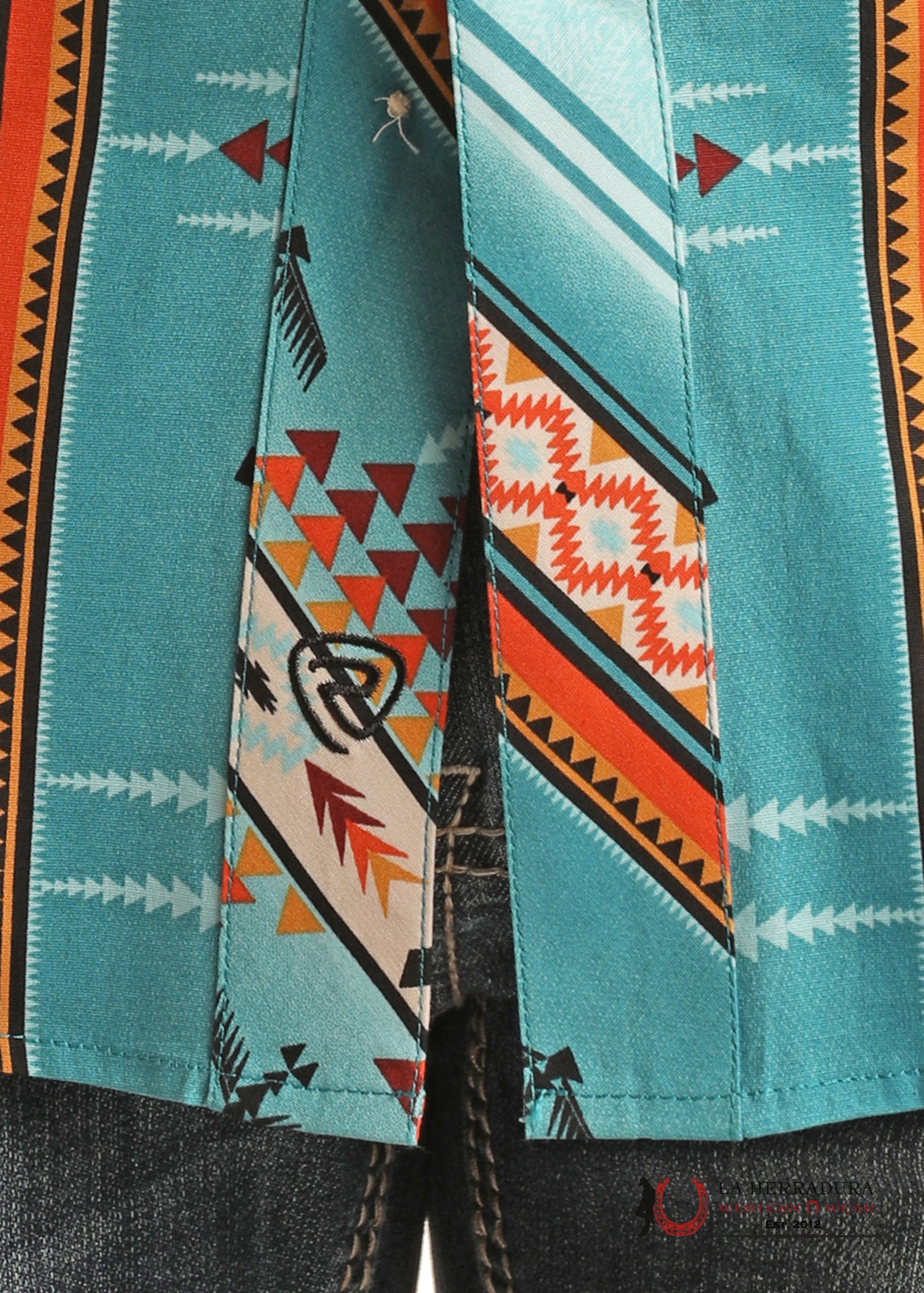 Rock&Roll Mens Turquoise/ Orange Aztec Short Sleeve Shirt- BMN3S03945 ROPA HOMBRES